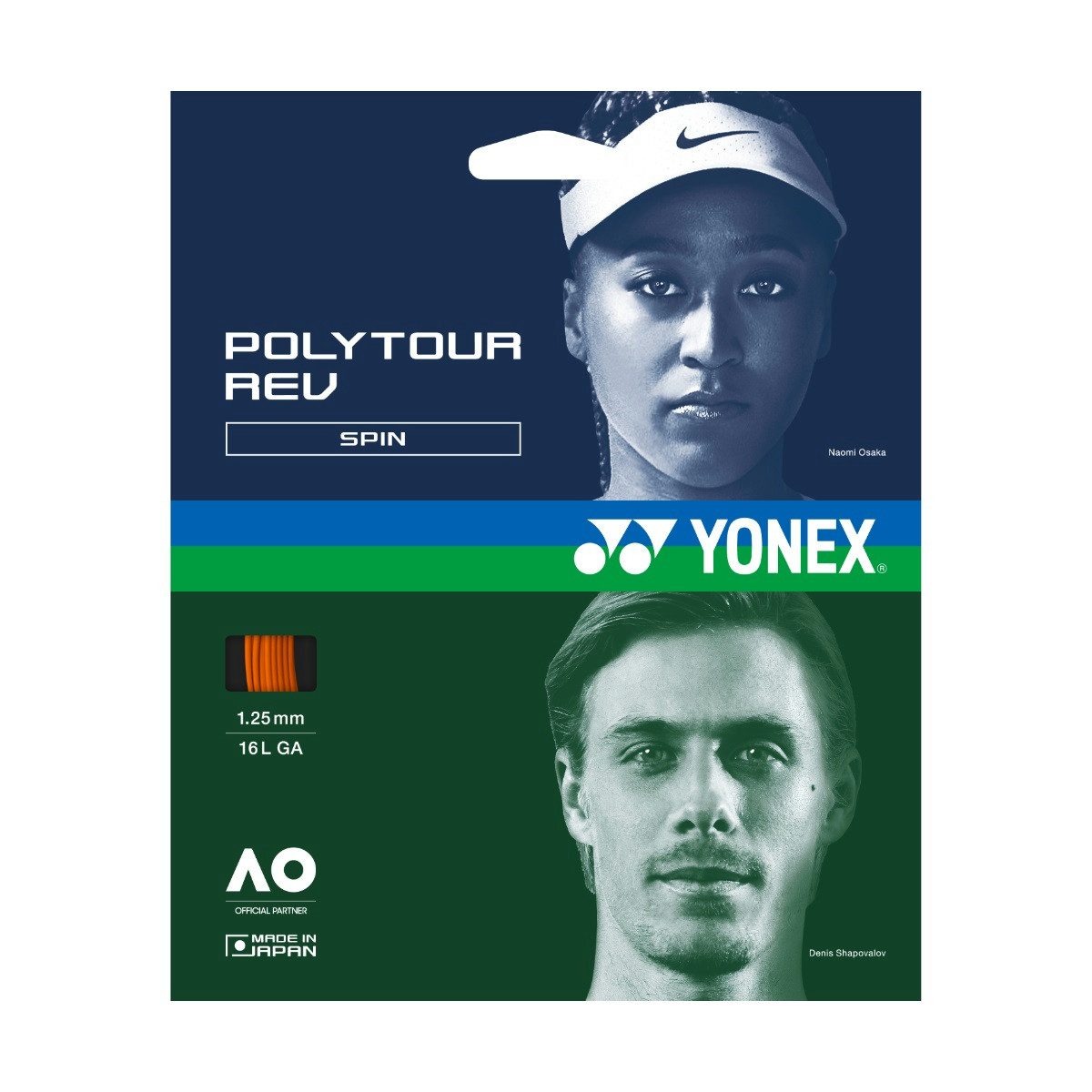 Yonex Tennissaite Poly Tour Rev (Haltbarkeit+Spin) orange 12m Set, Saitendicke: 1.25