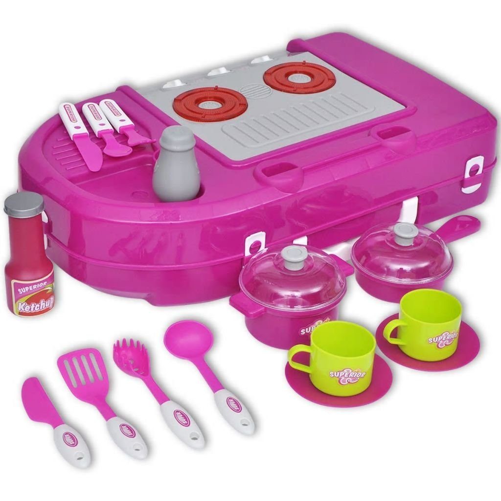 Kinder-Küchenset mit und vidaXL Zubehör Rosa Licht Kinderküche mit Spielküche Soundeffekten