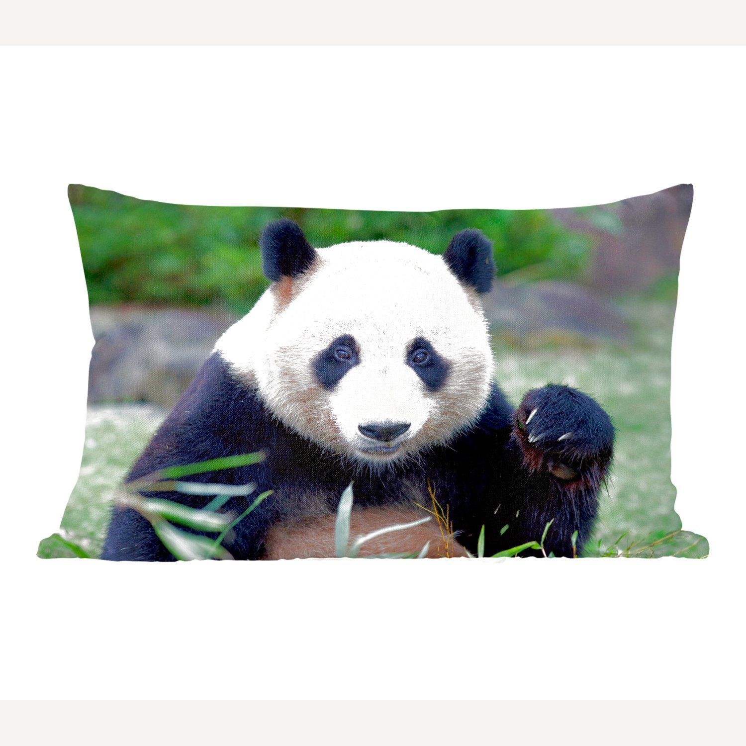 MuchoWow Dekokissen Großer Panda - Gras - Steine, Wohzimmer Dekoration, Zierkissen, Dekokissen mit Füllung, Schlafzimmer