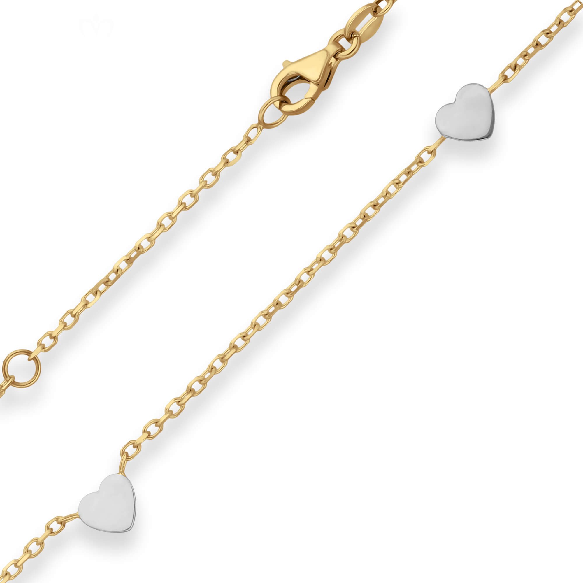 Goldarmband 1,4mm Armband Fantasiekette Herzen aus 585 Gold gelb/weiß 19cm