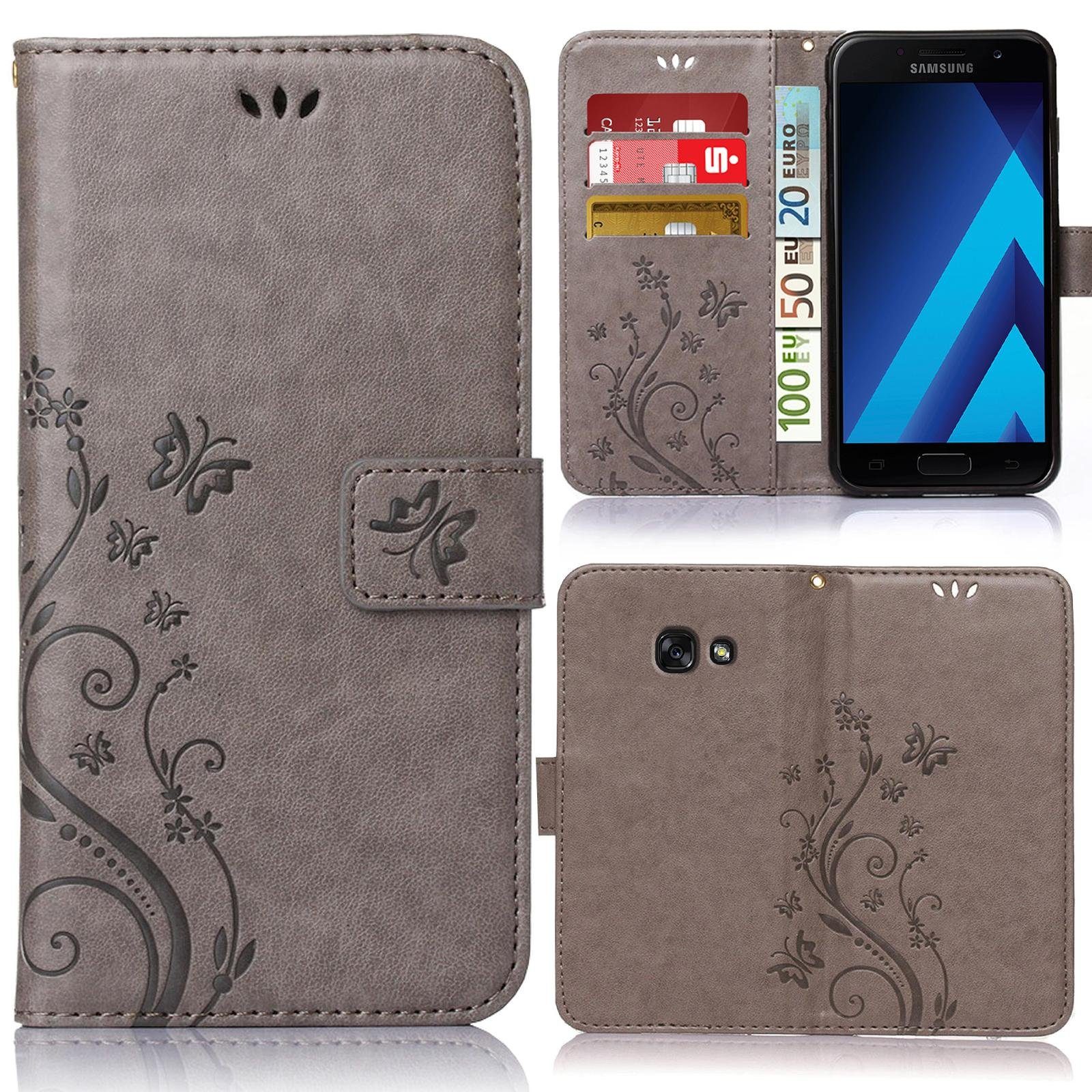 Numerva Handyhülle Bookstyle Flower für Samsung Galaxy A3 2017, Handy Tasche Schutzhülle Klapphülle Flip Cover mit Blumenmuster