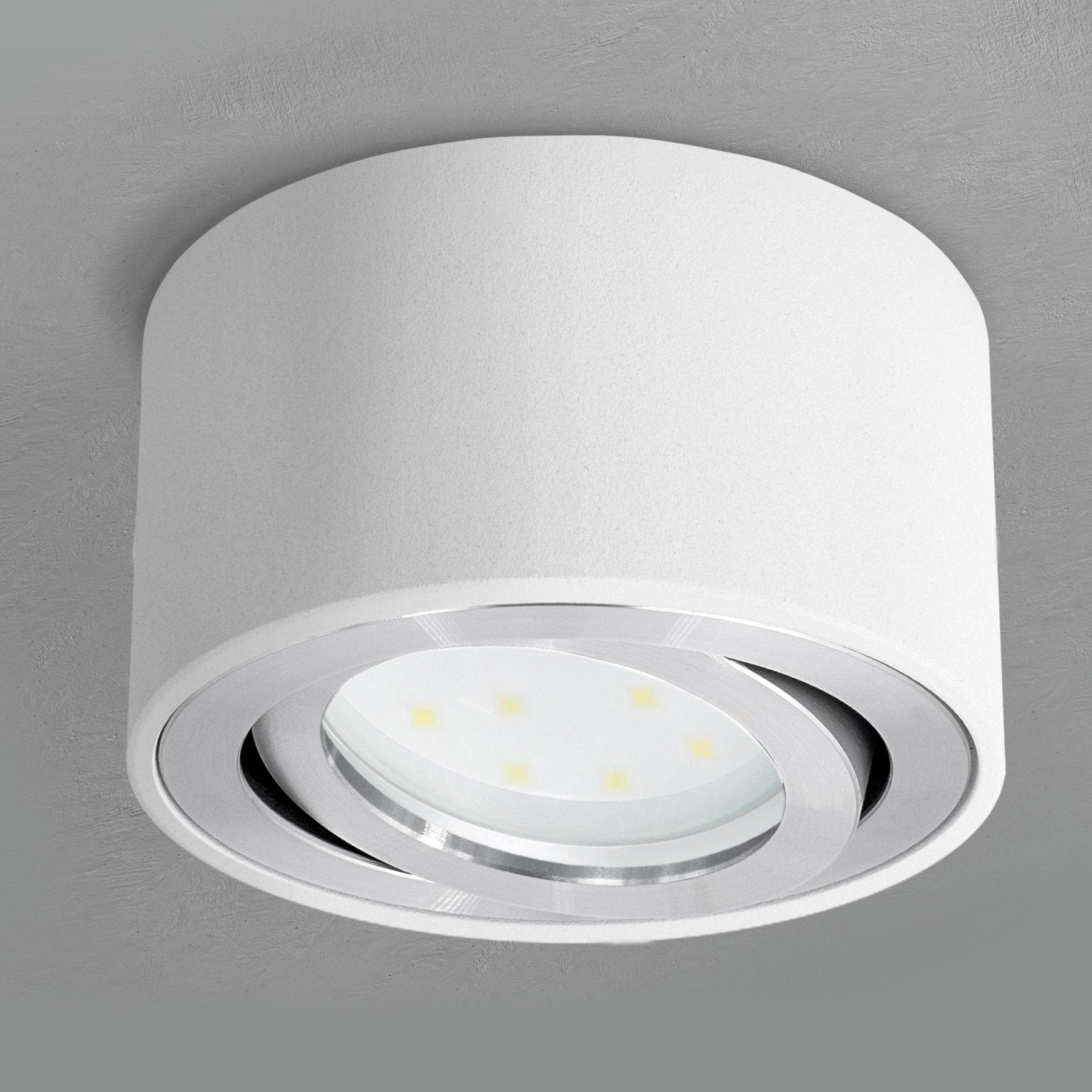 SSC-LUXon LED Aufbaustrahler CELI-1W flacher Decken Aufbauspot weiss schwenkbar mit LED Modul 4W, Neutralweiß