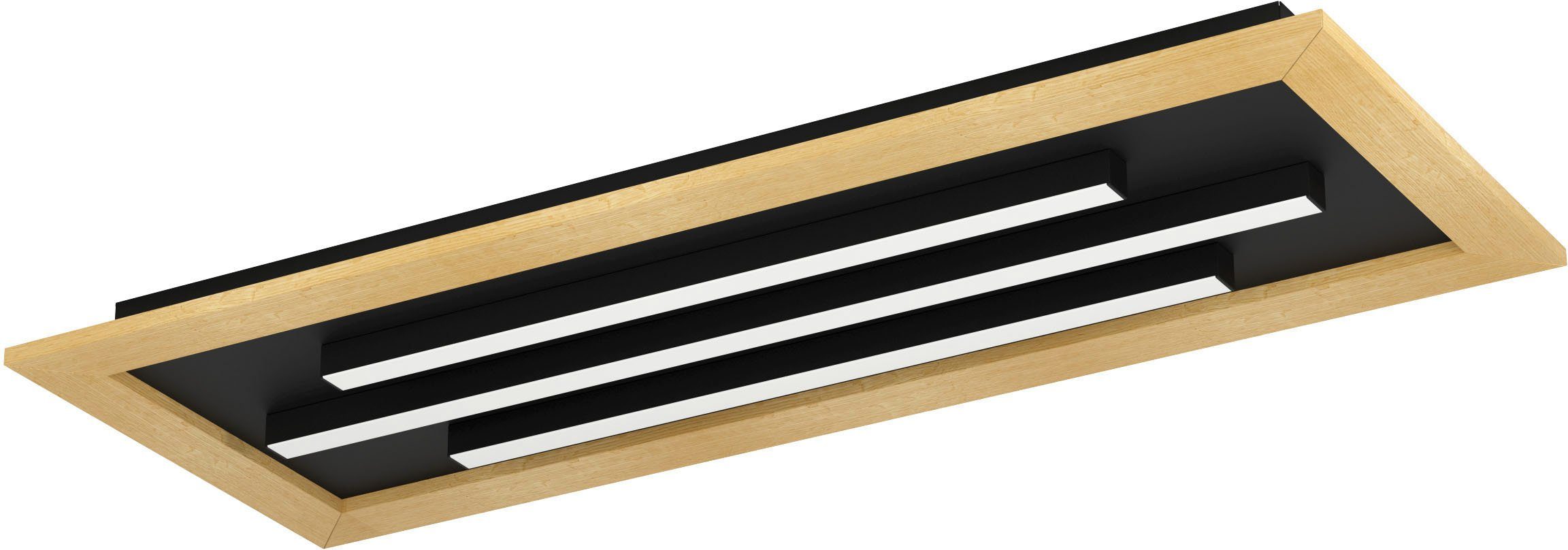 braun - TIRRENARA, Deckenleuchte und Holz Deckenleuchte EGLO fest schwarz LED integriert, in warmweiß aus Stahl, kaltweiß, -warmweiß-kaltweiß