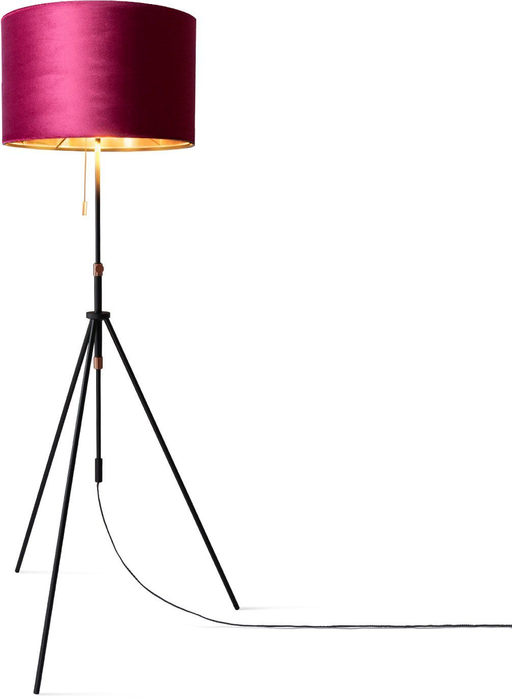 Paco Home Stehlampe Naomi uni Color, ohne Leuchtmittel, Wohnzimmer Höhenverstellbar 121,5 bis 176,5 cm Zugschalter Velour