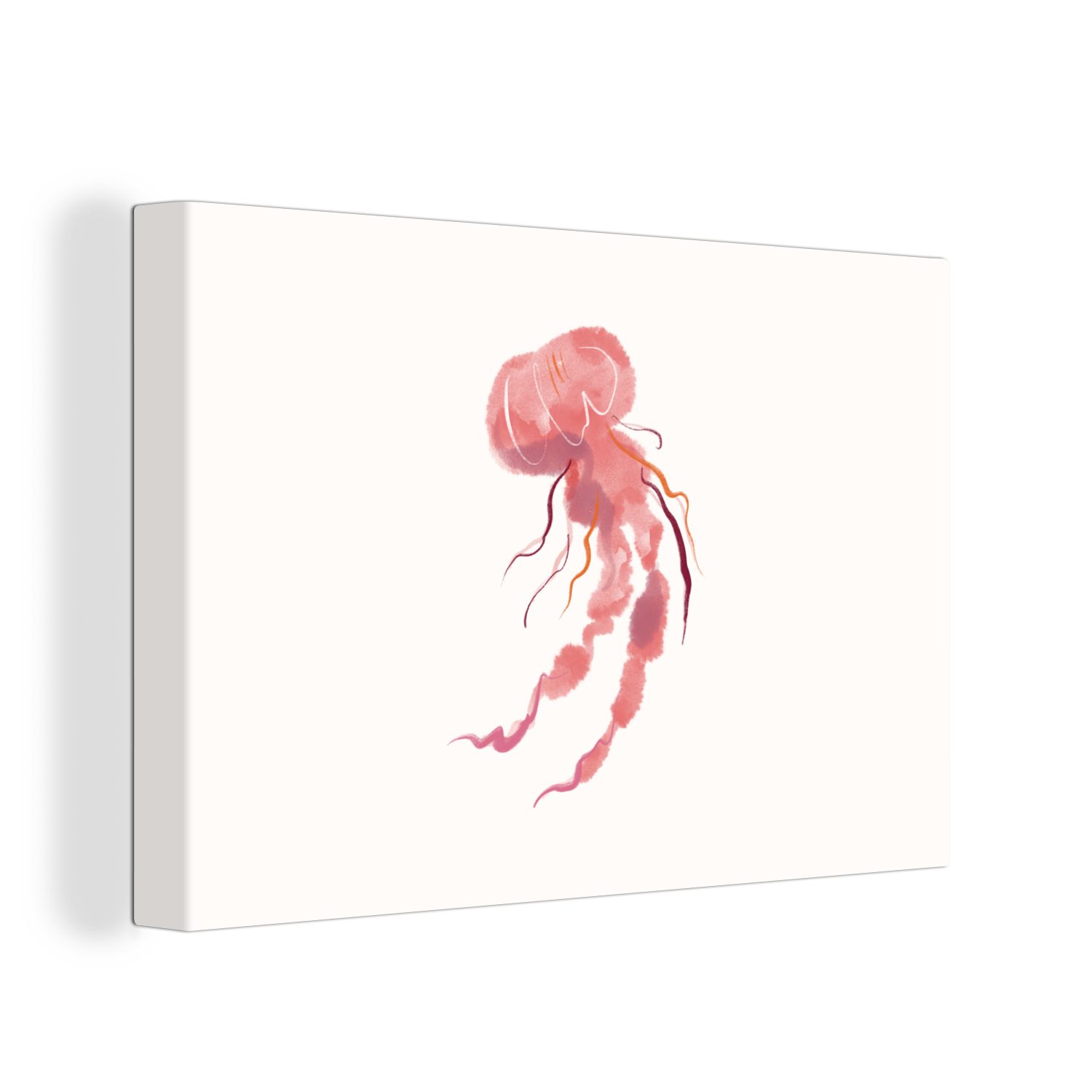 OneMillionCanvasses® Leinwandbild Quallen - Meerestiere - Rosa - Aquarell, (1 St), Wandbild Leinwandbilder, Aufhängefertig, Wanddeko, 30x20 cm