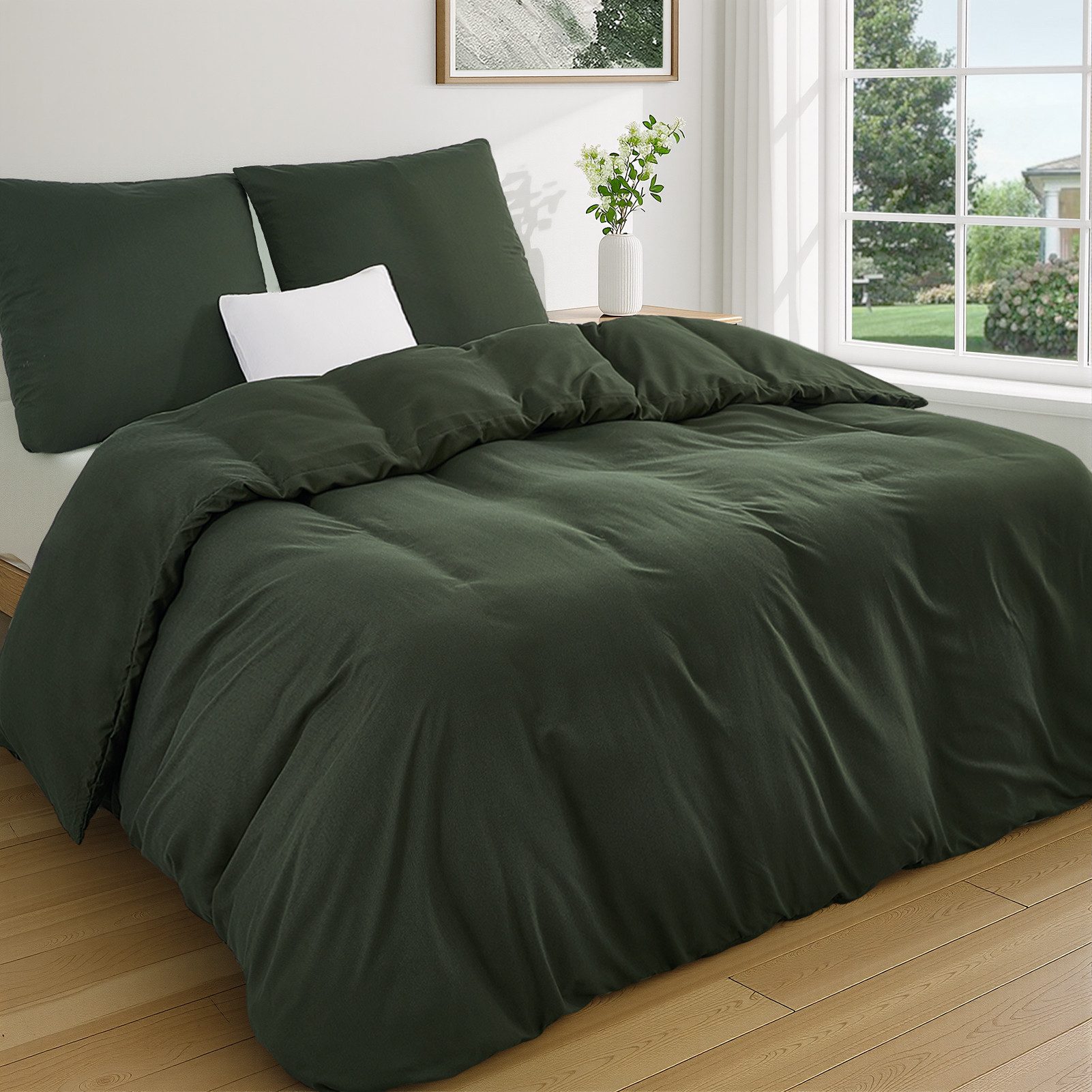 Topfinel Bettwäsche 135 x 200 4 teilig Leicht flanell mit reißverschluss kühlend bügelfrei, 90g/m² Flanell und Mikrofaser, 2 teilig, bettwäsche 155 x 220 sale einfarbig frühling sommer herbst winter