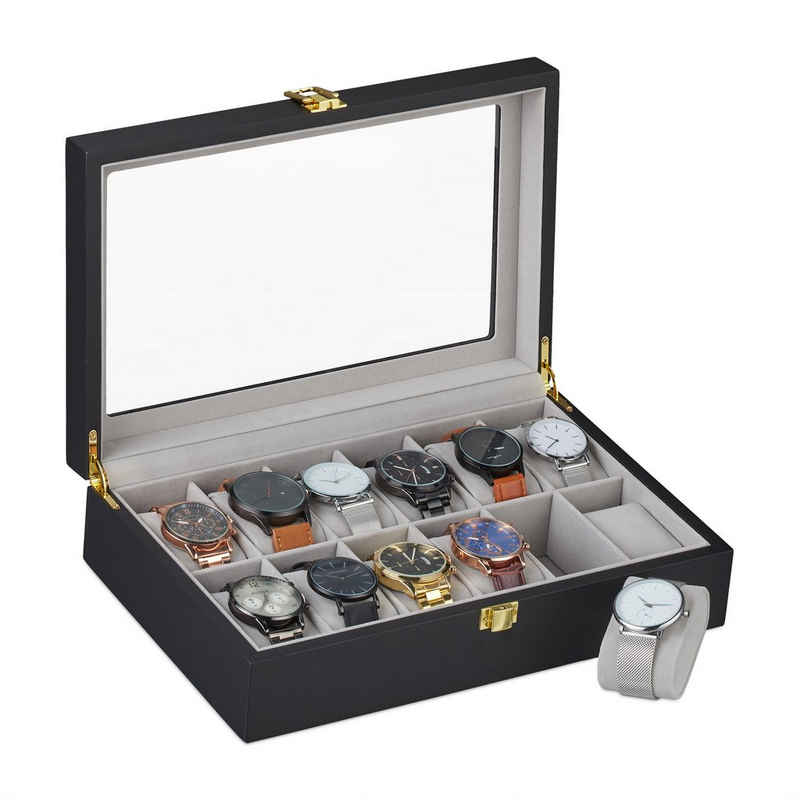 relaxdays Uhrenbox Uhrenbox mit 12 Fächern