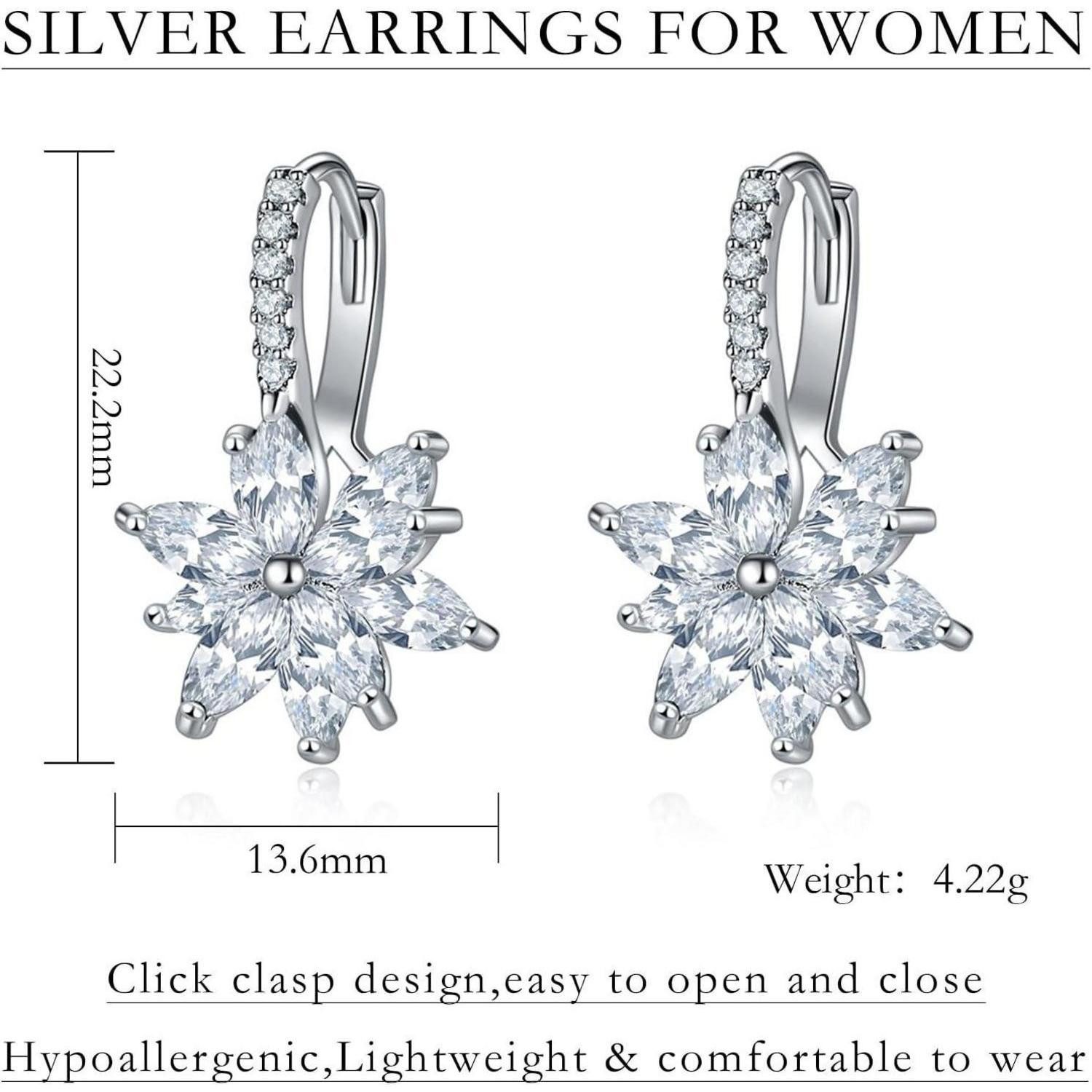 LuxusKollektion Klappcreolen Creolen Damen Huggie Hoop Klapp Blumen Zirkonia Silber Weiß