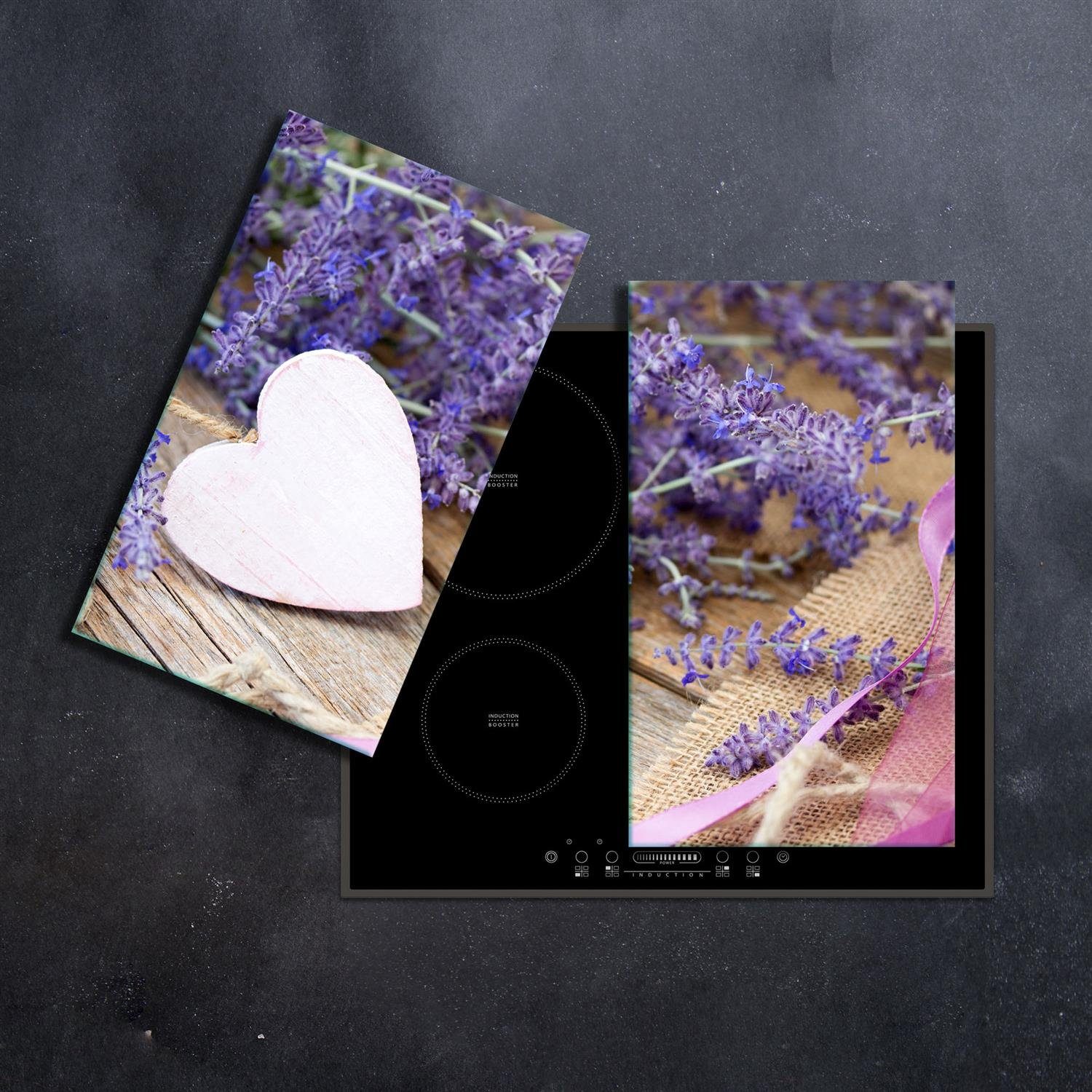 Decorwelt Herd-Abdeckplatte Herdabdeckplatte excl. Gasherde 60x52 Glas, Lavendel Ceran Violett Herdarten alle Abdeckung für Blumen