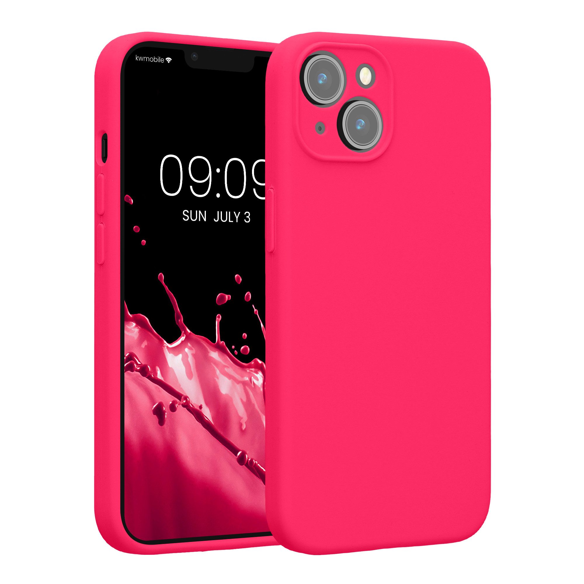 kwmobile Smartphone-Hülle Handyhülle für Apple iPhone 14 Hülle, Hülle Silikon gummiert - Handyhülle - Handy Case in Neon Pink