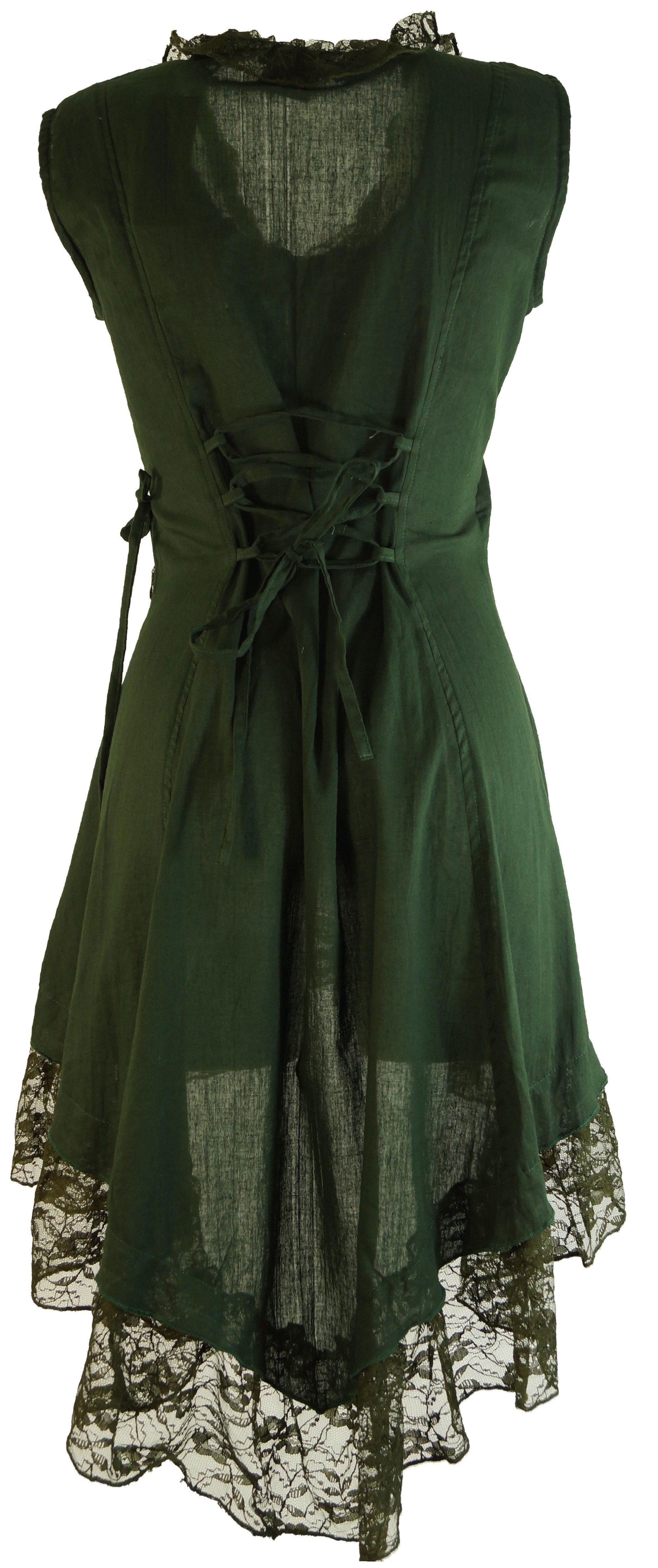 Guru-Shop Longbluse Wickeltunika mit Spitze - dunkelgrün alternative Beklei günstig online kaufen