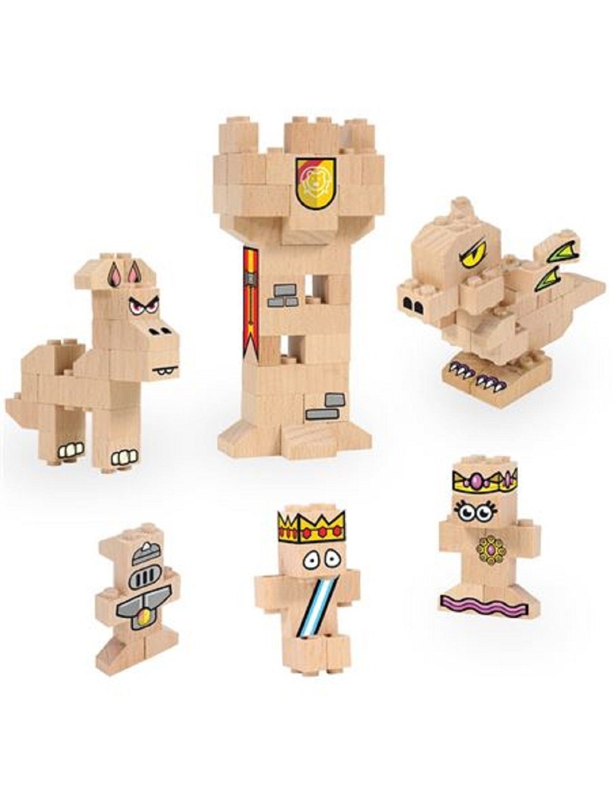 FabBrix Kingdom FB-1816 Holzbausteine, Klemmbausteine aus Buchenholz Holzbaukasten