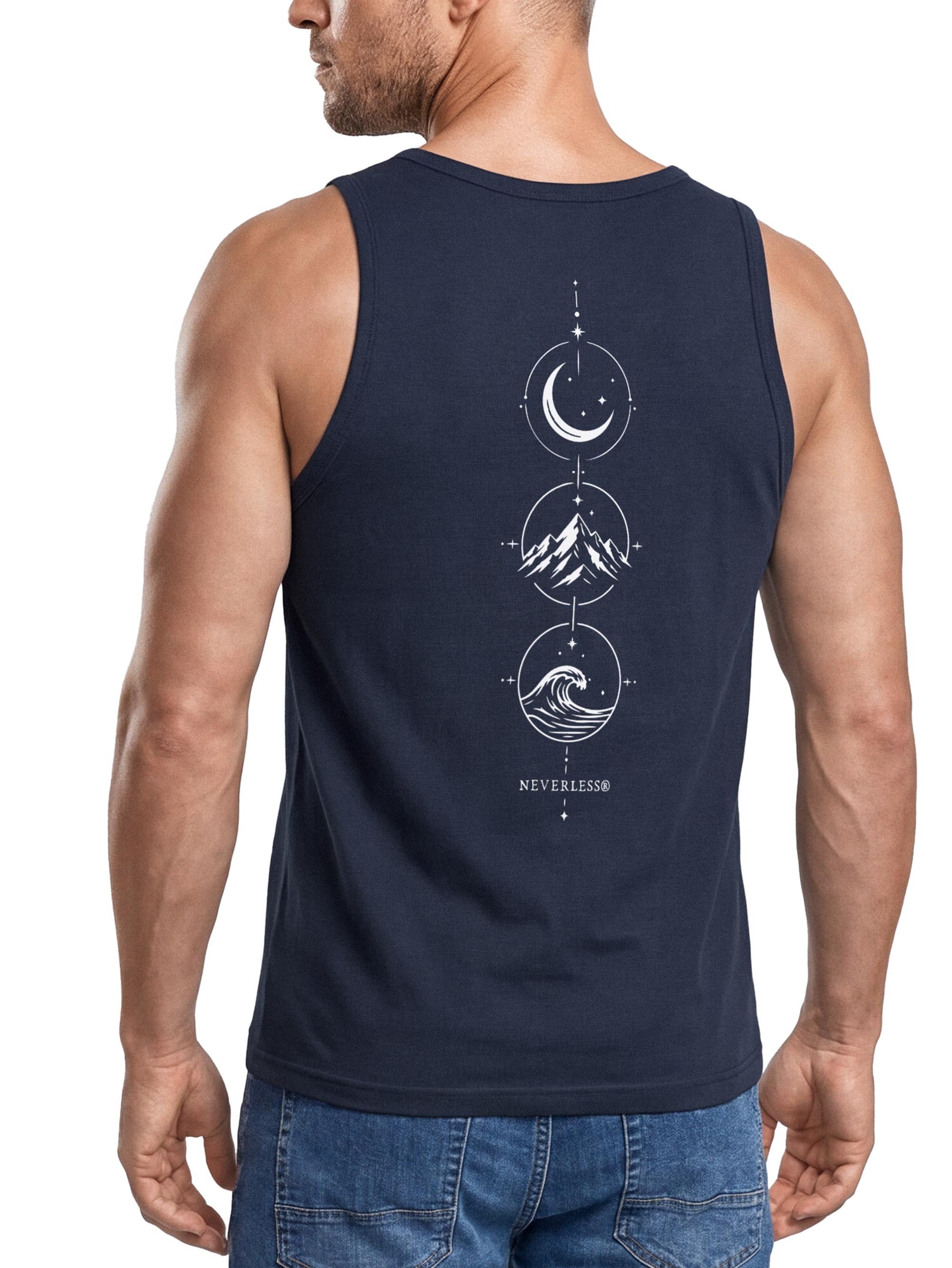 Neverless Tanktop Tanktop Herren mit Grafik-Print - Berg Mond Welle - Trägershirt mit Print