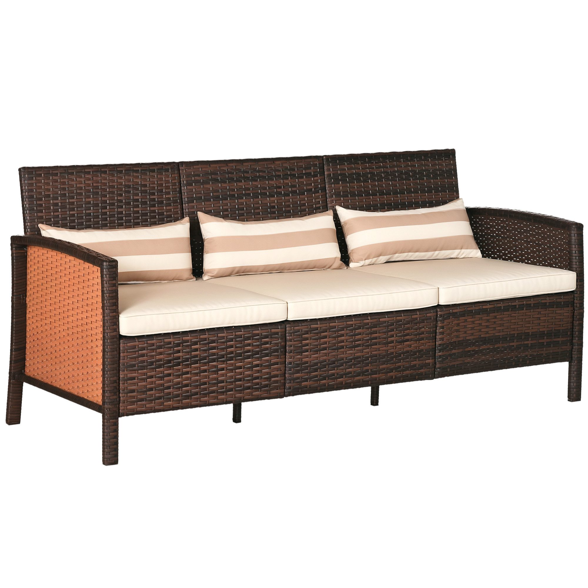 Outsunny Gartenbank Rattan Sofa mit Kissen (Gartenmöbel, 1-St., Garten Loun günstig online kaufen