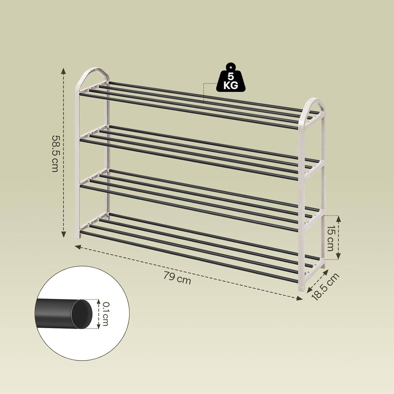 EUGAD Schuhregal, 1-tlg., 4-Ebenen–Metallrohrgestell, für Flur, Wohnzimmer, Schlafzimmer