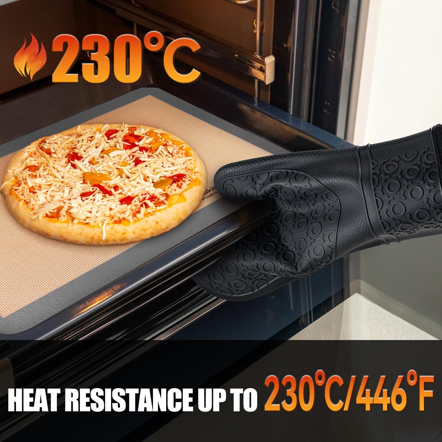 SURFOU Topfhandschuhe Ofenhandschuhe Topflappen Topfhandschuhe 6er Set Lange Backhandschuhe, (Kochhandschuhe, Oven Gloves, Topflappen Handschuh, Ofenhandschuhe Hitzebestaendig, Hitzebeständig bis 260°C, extra langen Handschuhen, BPA-freies Lebensmittel-Silikon & Baumwoll-Futter – Spülmaschinengeeigne, rutschfeste Oberfläche, inkl. Mini-Greifhandschuhen), Rutschschutz, Verlängern, Weich