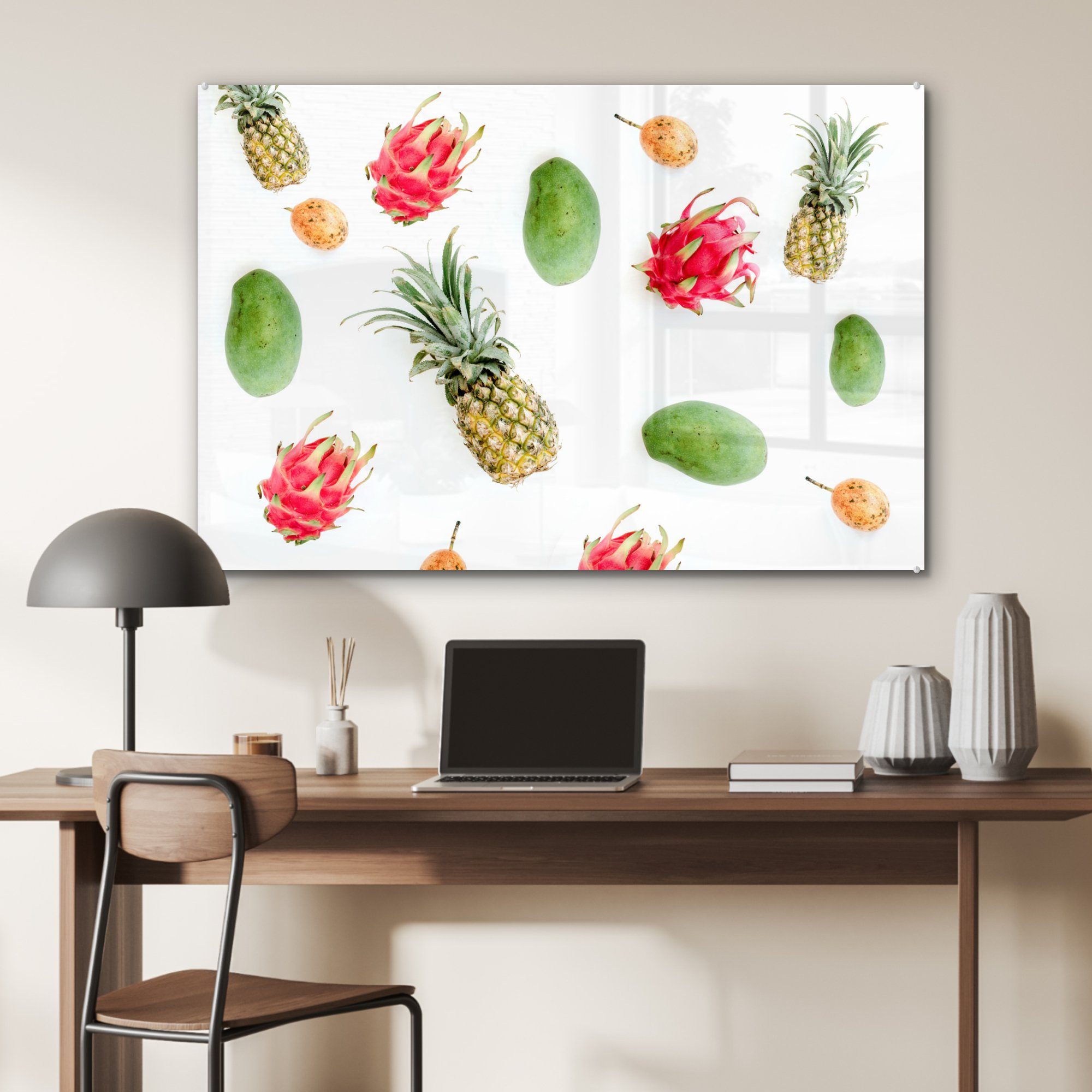 & Acrylglasbilder St), - Acrylglasbild Wohnzimmer Obst (1 Tropisch MuchoWow - Ananas, Schlafzimmer