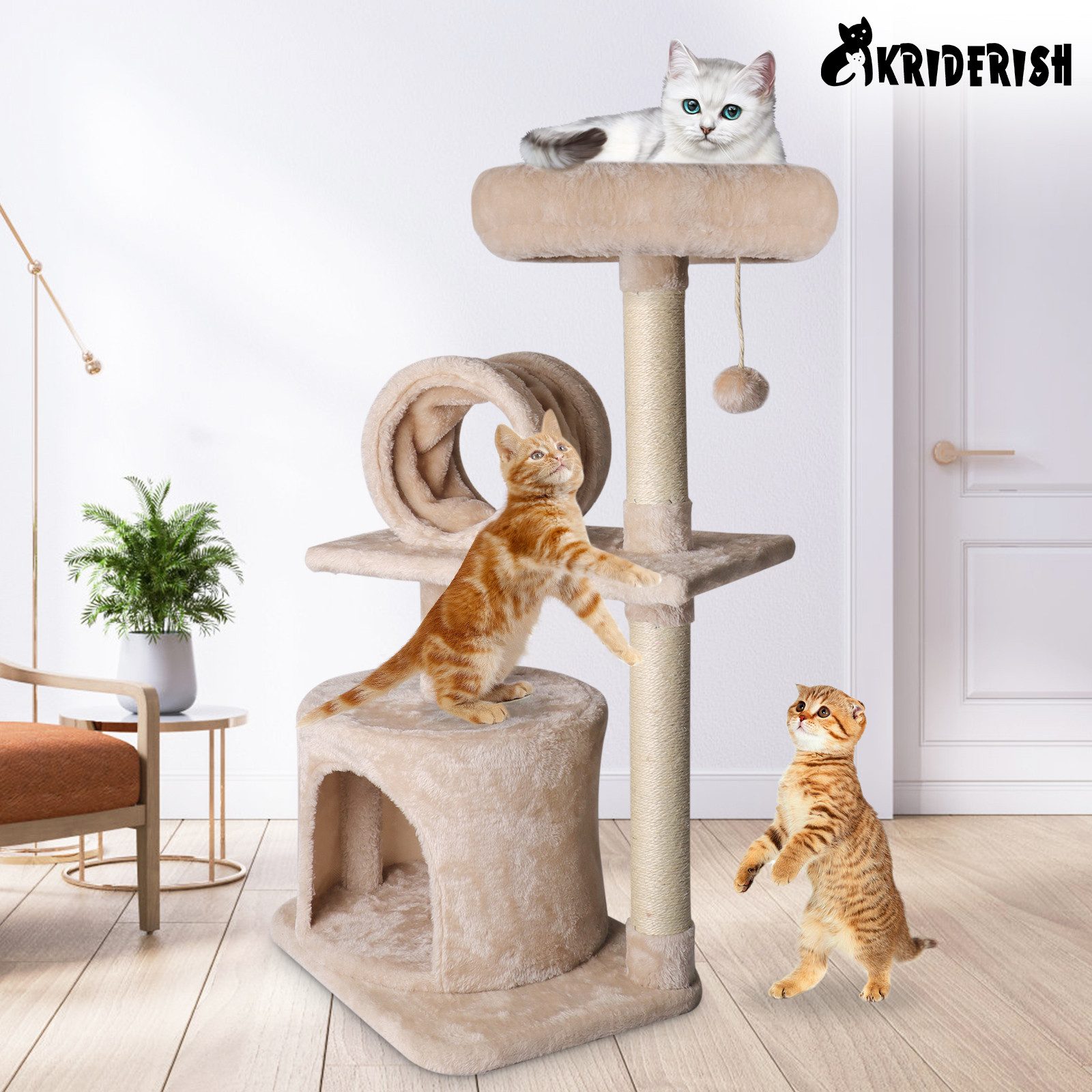 ZonQoonz Kratzbaum 83 cm Mehrschichtig Katzenklettergerüst Mit Wohnungstunnel Sitzstange