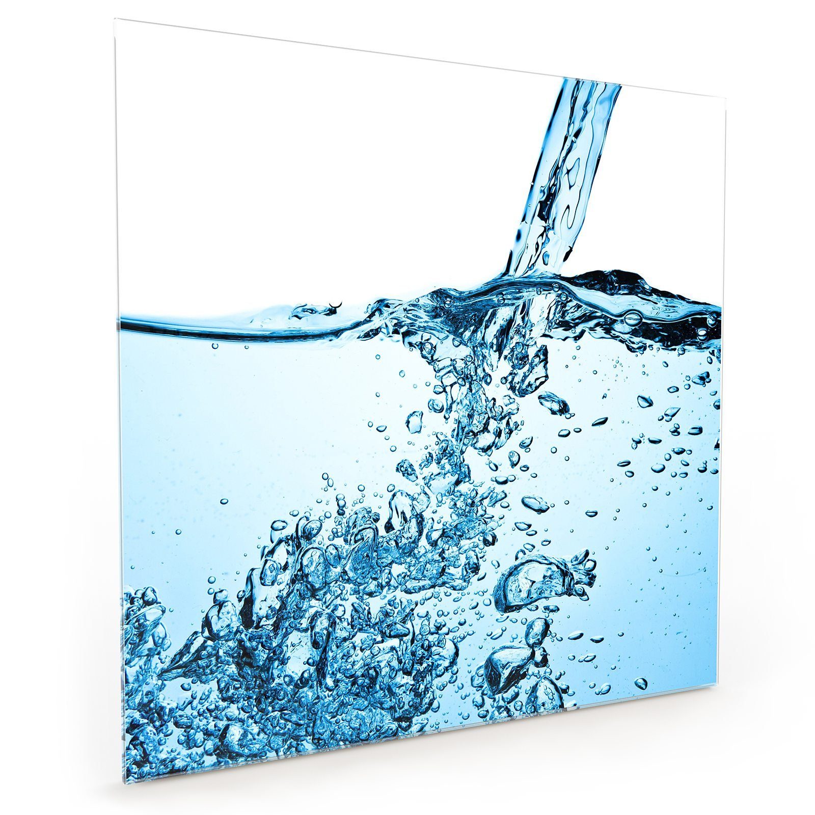 Primedeco Küchenrückwand Blasen Spritzschutz Blaue Wasser Glas im