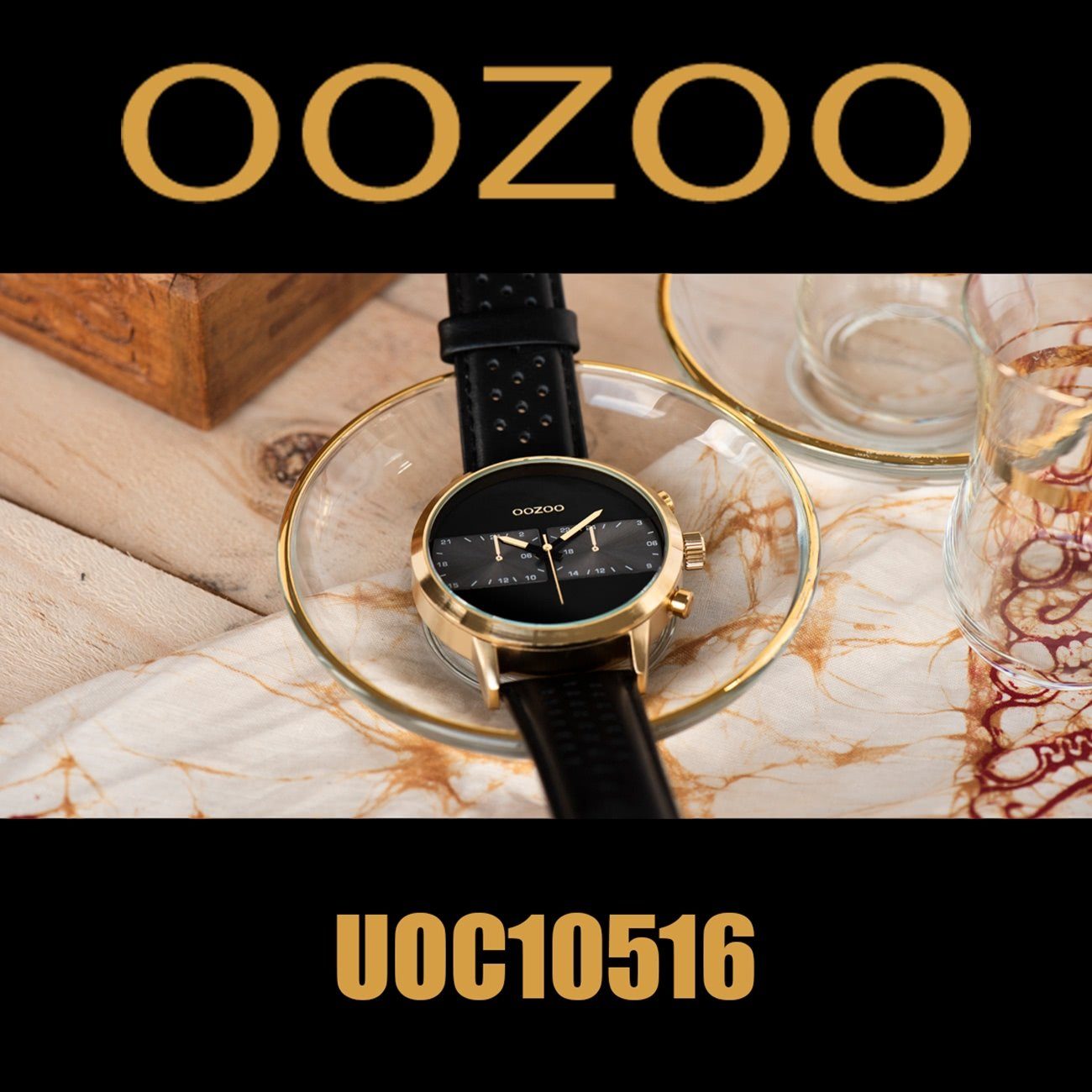 Herren OOZOO groß Uhr Quarzuhr, Gehäuse, 50mm) Herrenuhr Lederarmband (ca. rundes schwarz, C10516 Oozoo Leder Quarzuhr extra