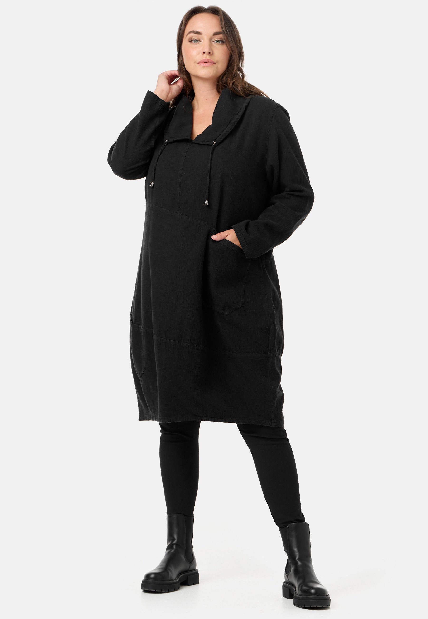 Kekoo A-Linien-Kleid A-Linie Babycord Cordstoff 100% 'Cordelia' Baumwolle Kleid Schwarz aus