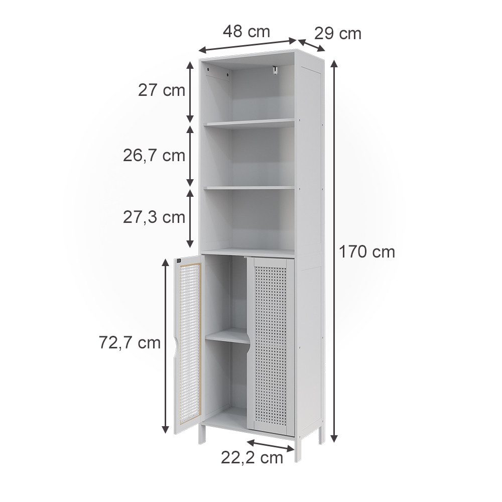 Vicco Hochschrank Liora, Weiß, 48 x 170 cm mit 2 Türen (1-St)