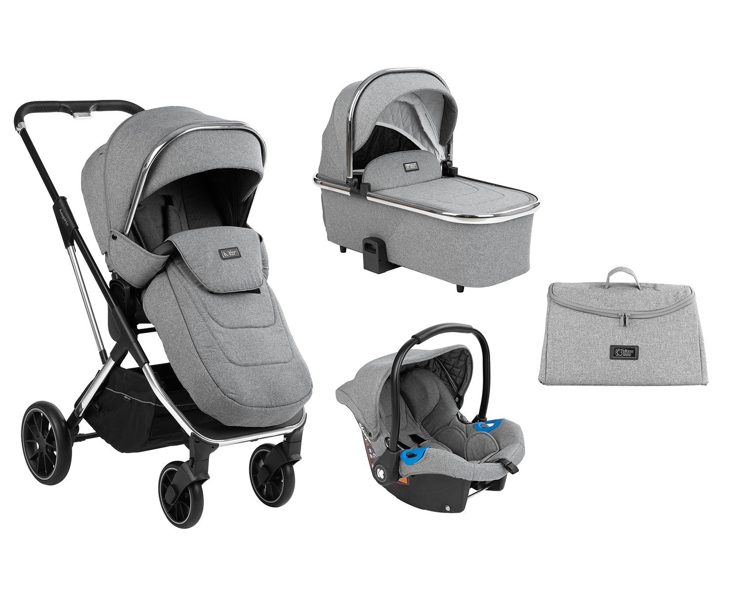 Sportsitz, 1, in grau 3 Tasche Babywanne Kikkaboo Adapter Autositz Kinderwagen Angele Kombi-Kinderwagen