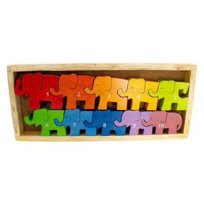 GICO Puzzle 1-10 Elefanten Herde Puzzle Zahlenpuzzle Kinder 10 -tlg Holz- 2907, Puzzleteile