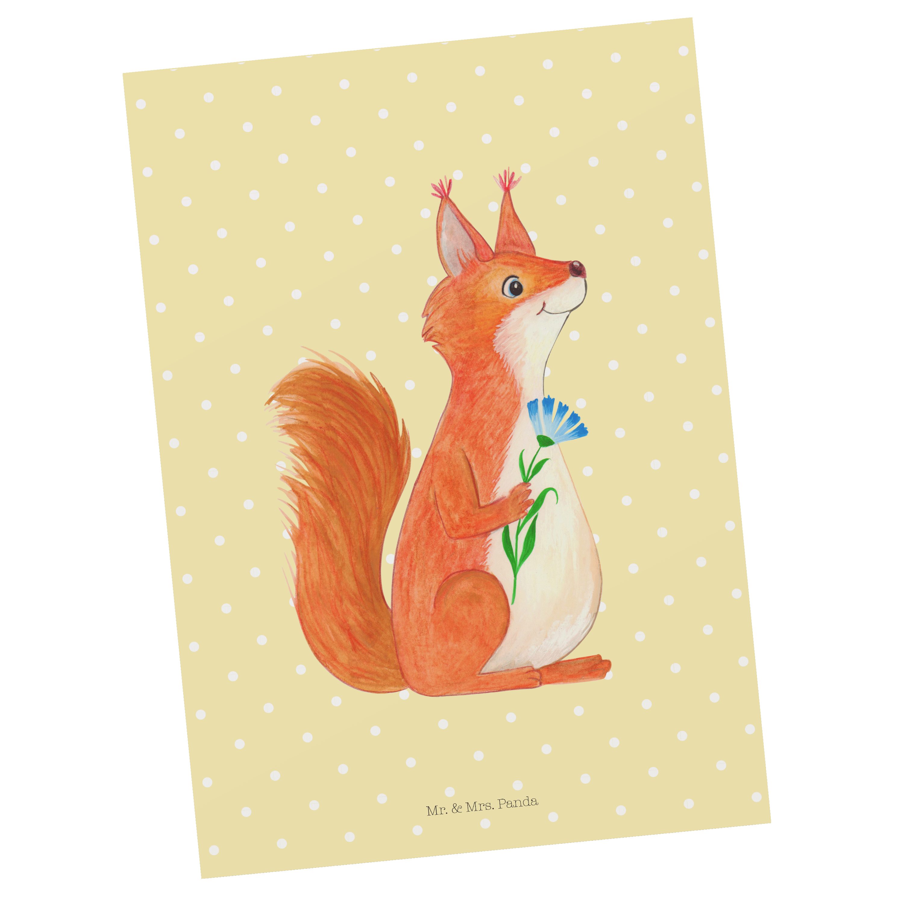 Mr. & Mrs. Panda Postkarte Eichhörnchen Blume - Gelb Pastell - Geschenk, Spruch Deko, Motivation