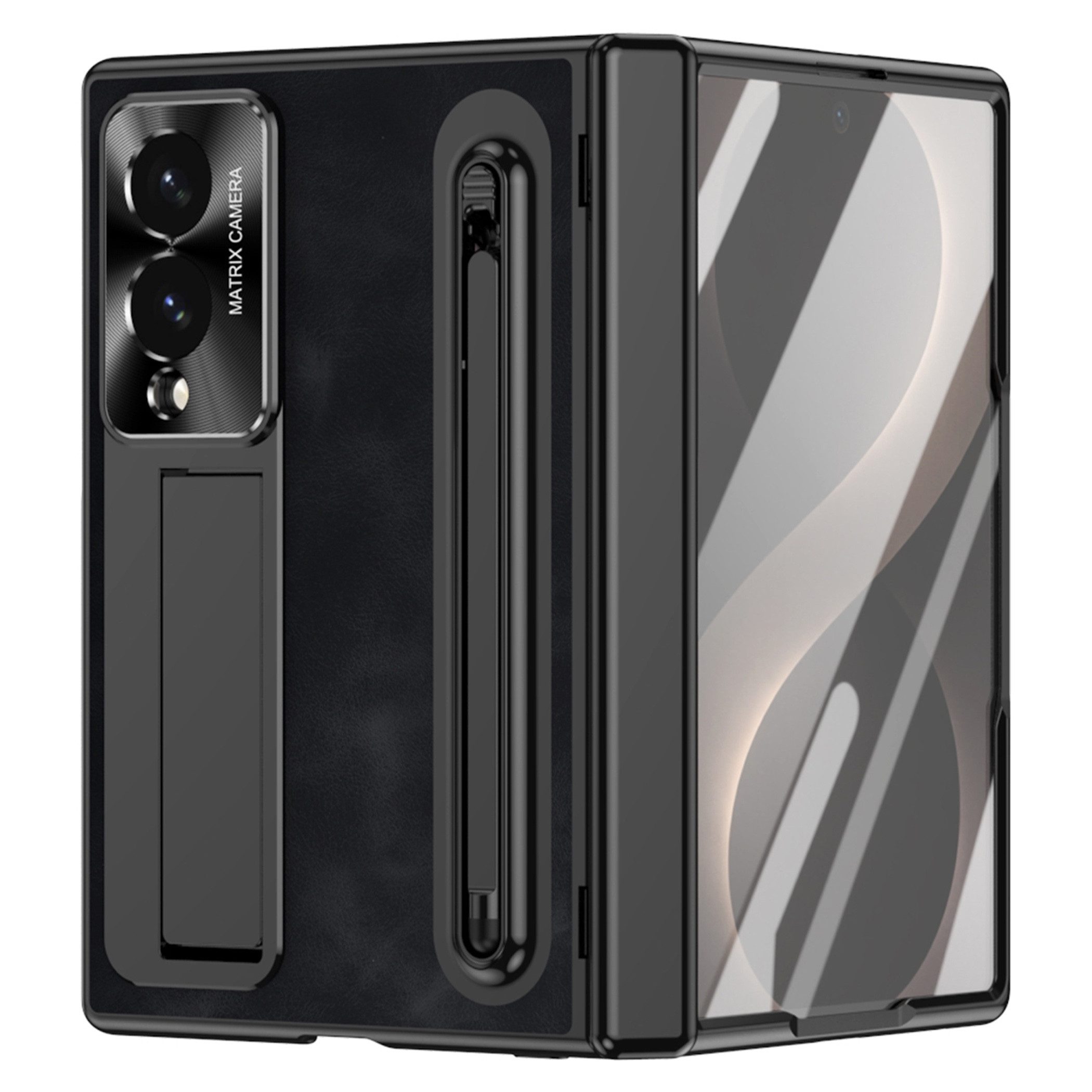 Wigento Handyhülle Klapphülle + H9 Display Glas Samsung Galaxy Z Fold8 5G Schwarz 8,00 Zoll und 6,50 Zoll, Display Pen, Standfunktion