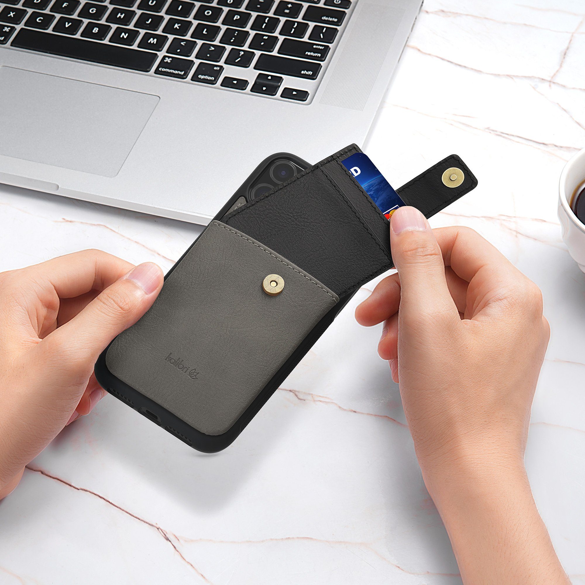 kalibri Handyhülle Hülle für Apple iPhone 11, Handyhülle Handy Cover - Kunstleder Case mit Kartenfach abnehmbar