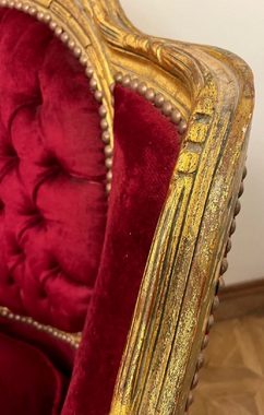 Casa Padrino Sessel Casa Padrino Barock Wohnzimmer Sessel Bordeauxrot / Antik Gold - Handgefertigter Antik Stil Wohnzimmer Sessel - Wohnzimmer Möbel - Barock Möbel - Edel & Prunkvoll