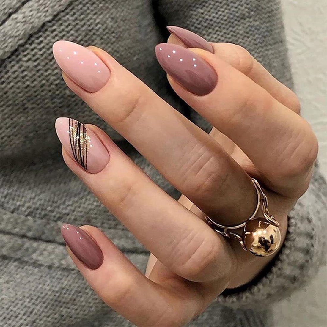 24-tlg. DAYUT rosa gold gefälschte Nägel, Damen Kunstfingernägel schräg Linie Nagelkunst, Mode