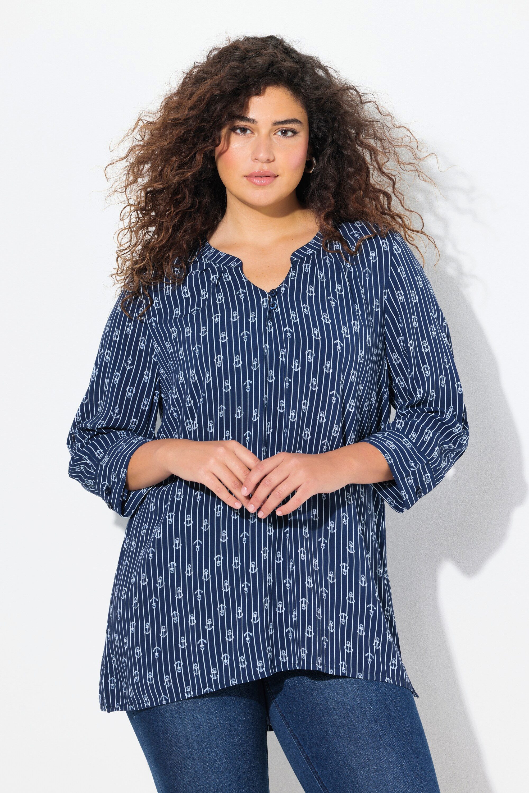 Ulla Popken Tunika Tunika Tunika-Ausschnitt 3/4-Arm günstig online kaufen