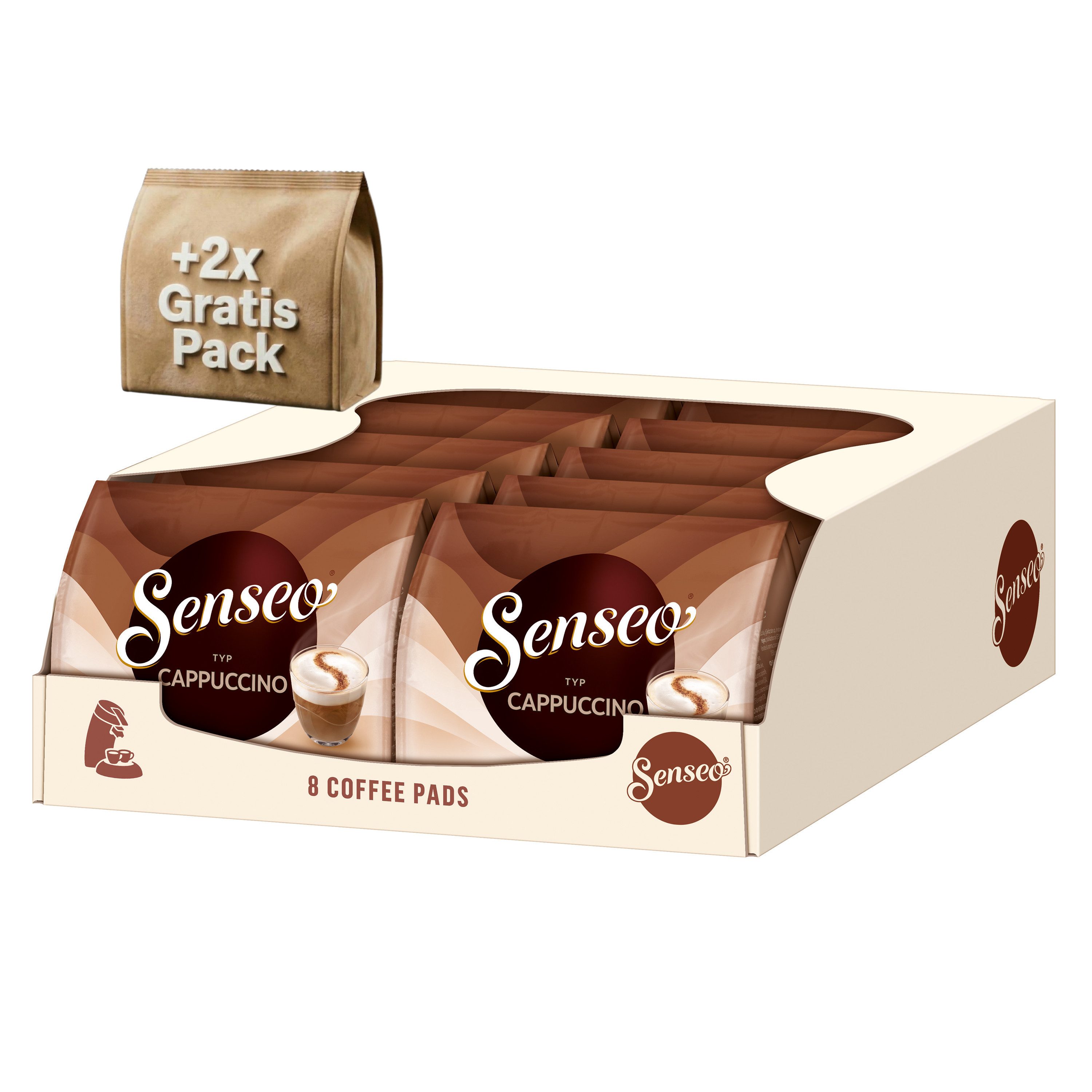 Senseo Kaffee Pads Typ Cappuccino Senseopads weich cremig 10 x 8 Getränke +2x8, 1104 g, +2x8 Gratis