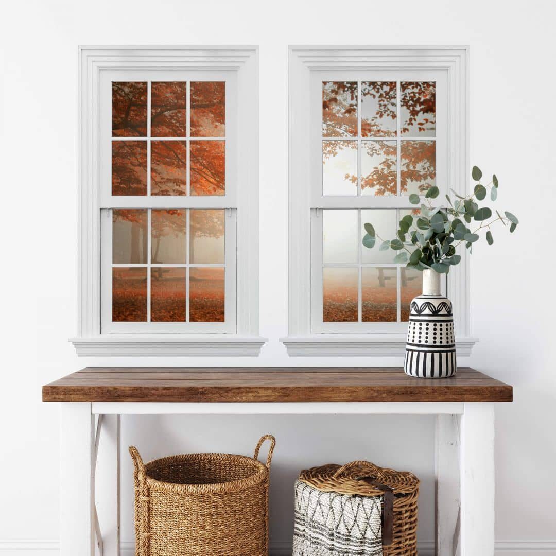K&L Wall Art Wandtattoo 3D Wandtattoo Aufkleber Dingemans Natur Herbst Deko Bäume Fensterblick, Fenster Wandbild selbstklebend