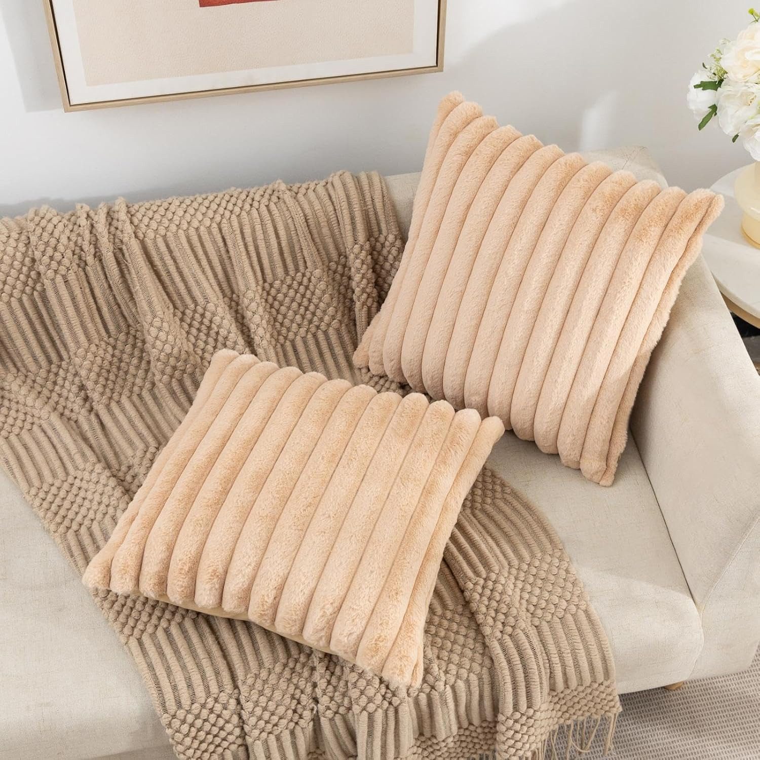 OKWISH Kissenbezüge 2er Set Flauschig Plüsch Deko Dekokissen Sofakissen Zierkissenbezüge, (2 Stück), 45x45cm Sofakissen Couchkissen Bezug Sofa Schlafzimmer Reißverschluss