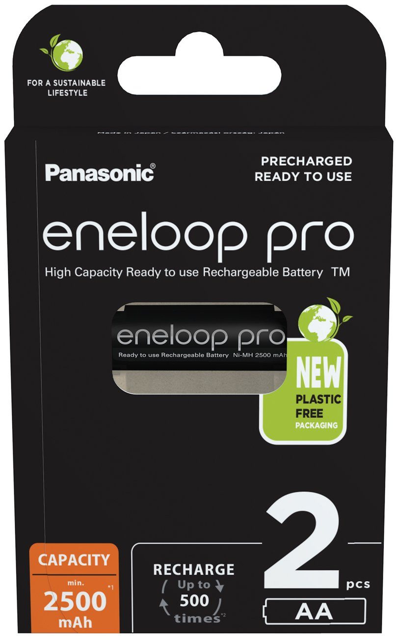 2x eneloop eneloop Akku 1,2V Ni-MH BK-3HCDE/2BE Panasonic / 2500mAh Akku Mignon pro