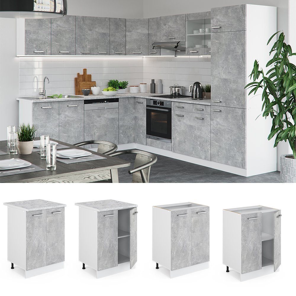 Vicco Unterschrank R-Line, Beton/Weiß, 60 cm ohne Arbeitsplatte (1-St)