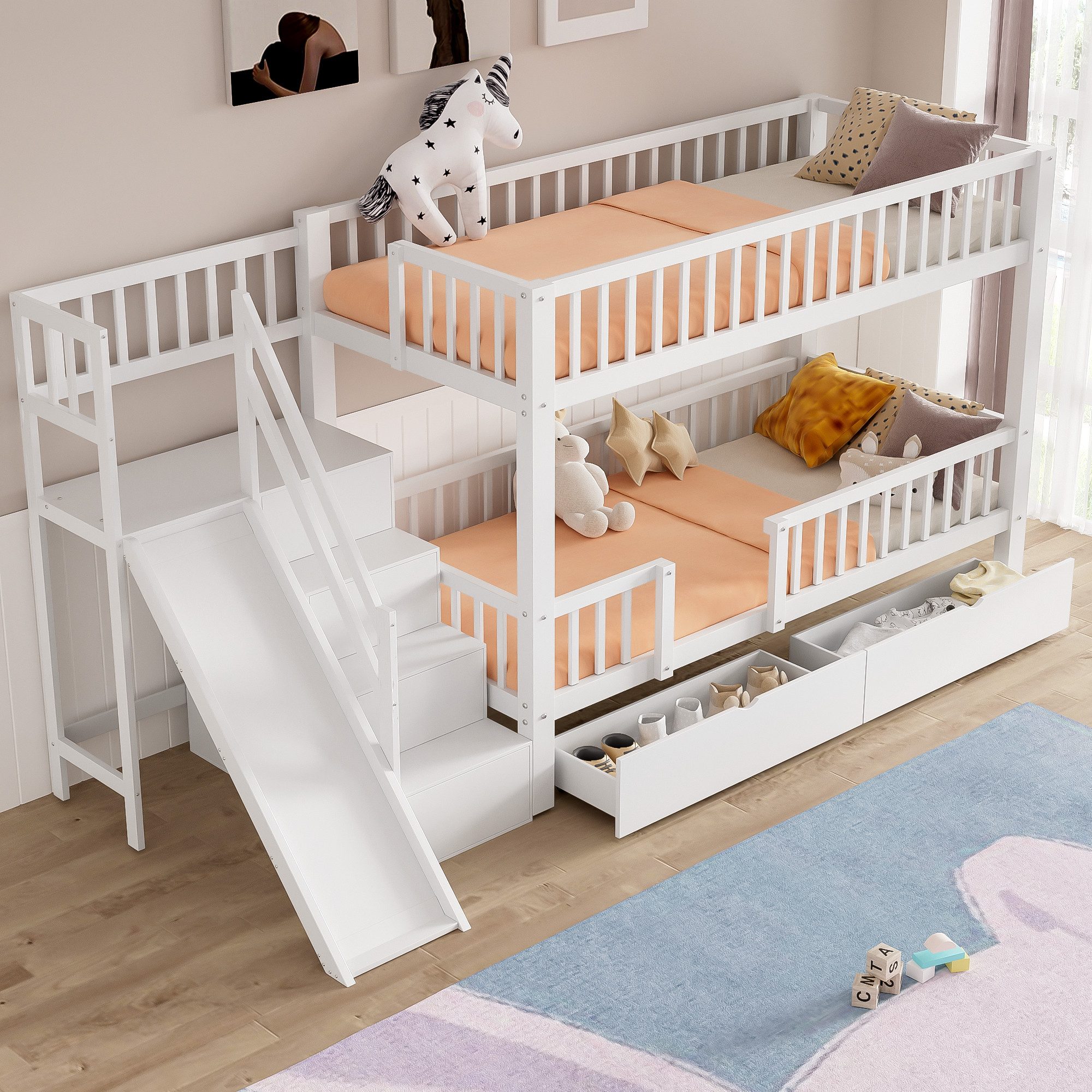 Odikalo Etagenbett Kinderbett,mit Rutsche,und magnetischer Tür,ohne günstig online kaufen