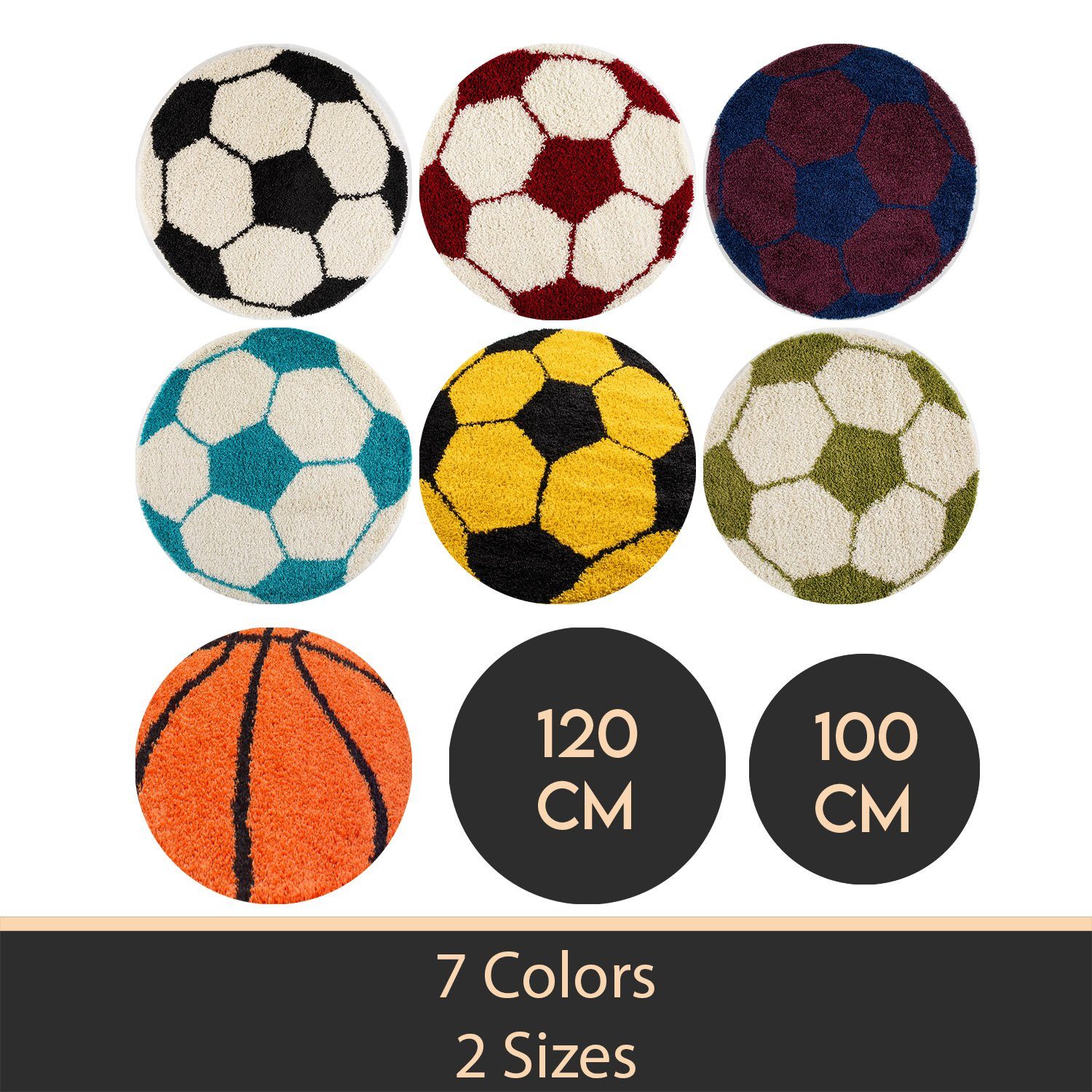Rund, Kinder Grün Fußball-Design, versch.farben Carpetsale24, 30 größen mm, Kinderzimmer und Höhe: Teppich Fußball-Form Kinderteppich