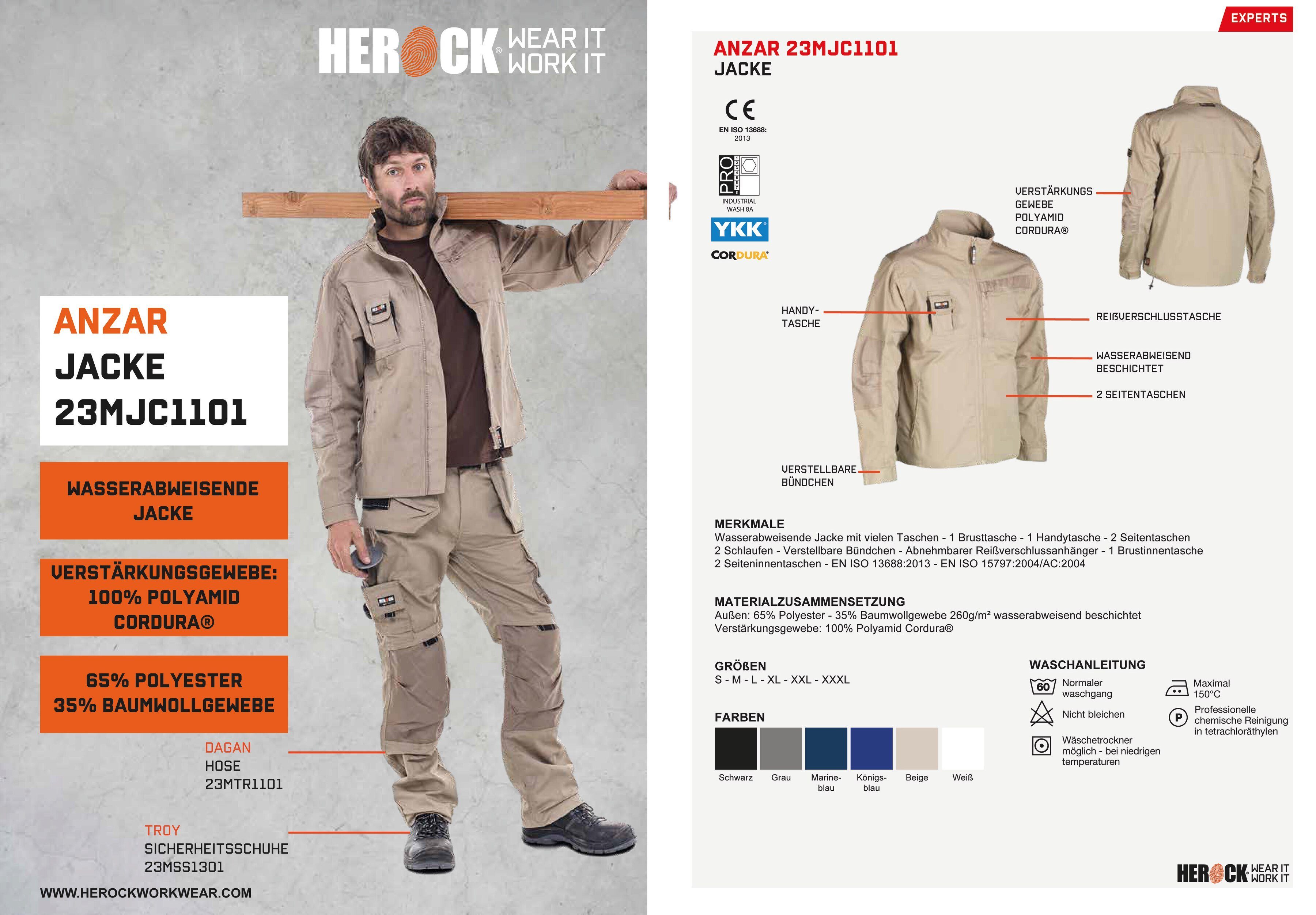 robust - Arbeitsjacke Jacke Wasserabweisend Bündchen Herock 7 - - verstellbare Taschen Anzar beige