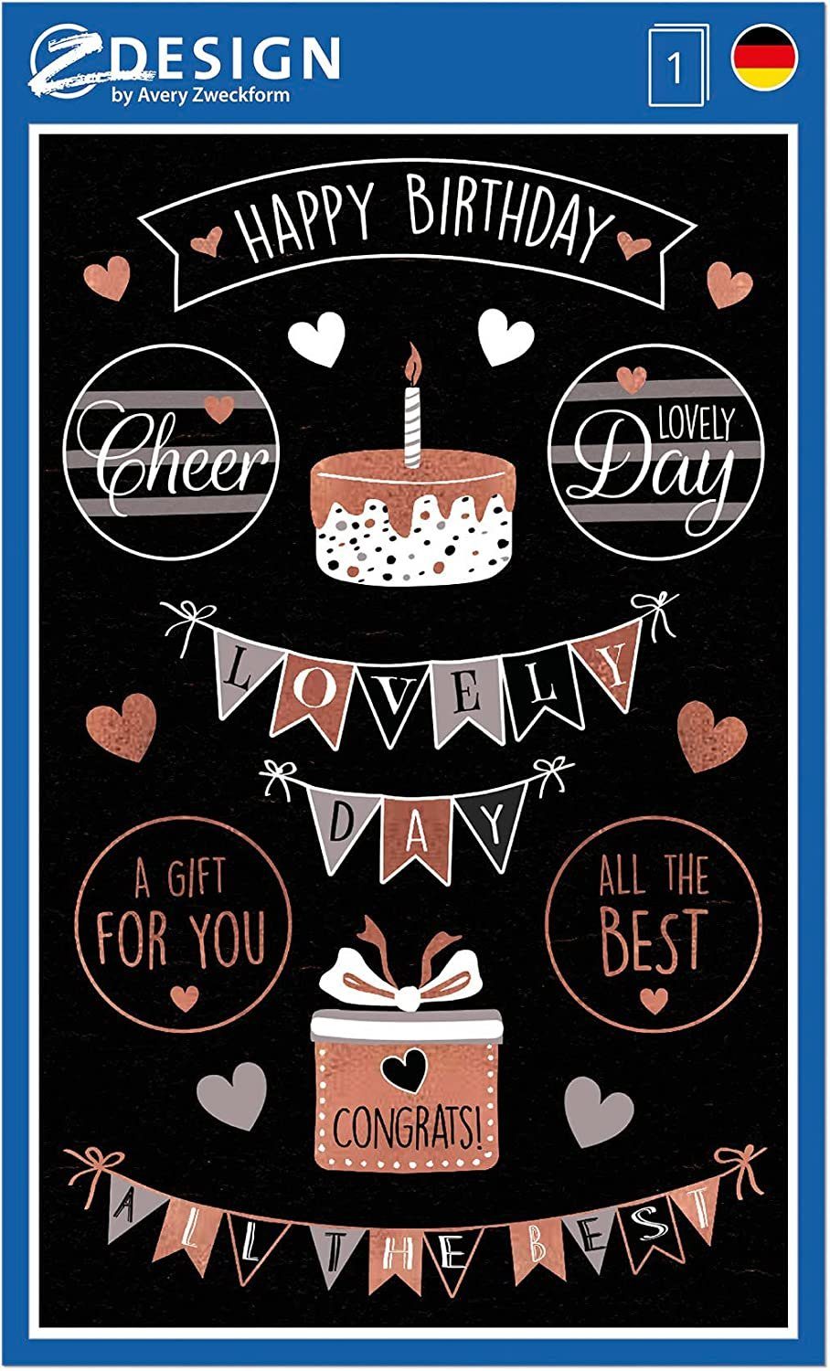 Avery Zweckform Aufkleber AVERY Zweckform ZDesign Geschenke-Sticker "Happy Birthday"