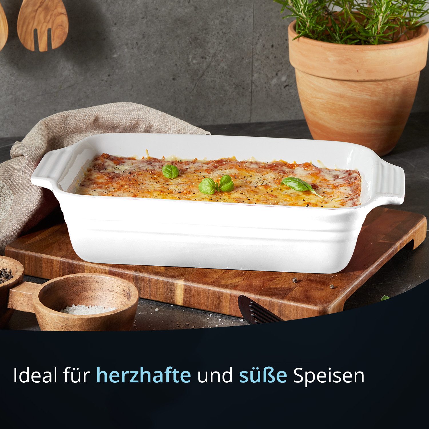 KHG Auflaufform mittel 26 cm Weiß für 1-2 Personen, Steingut, (1-St), Antihaft (mit Emaile glasiert)
