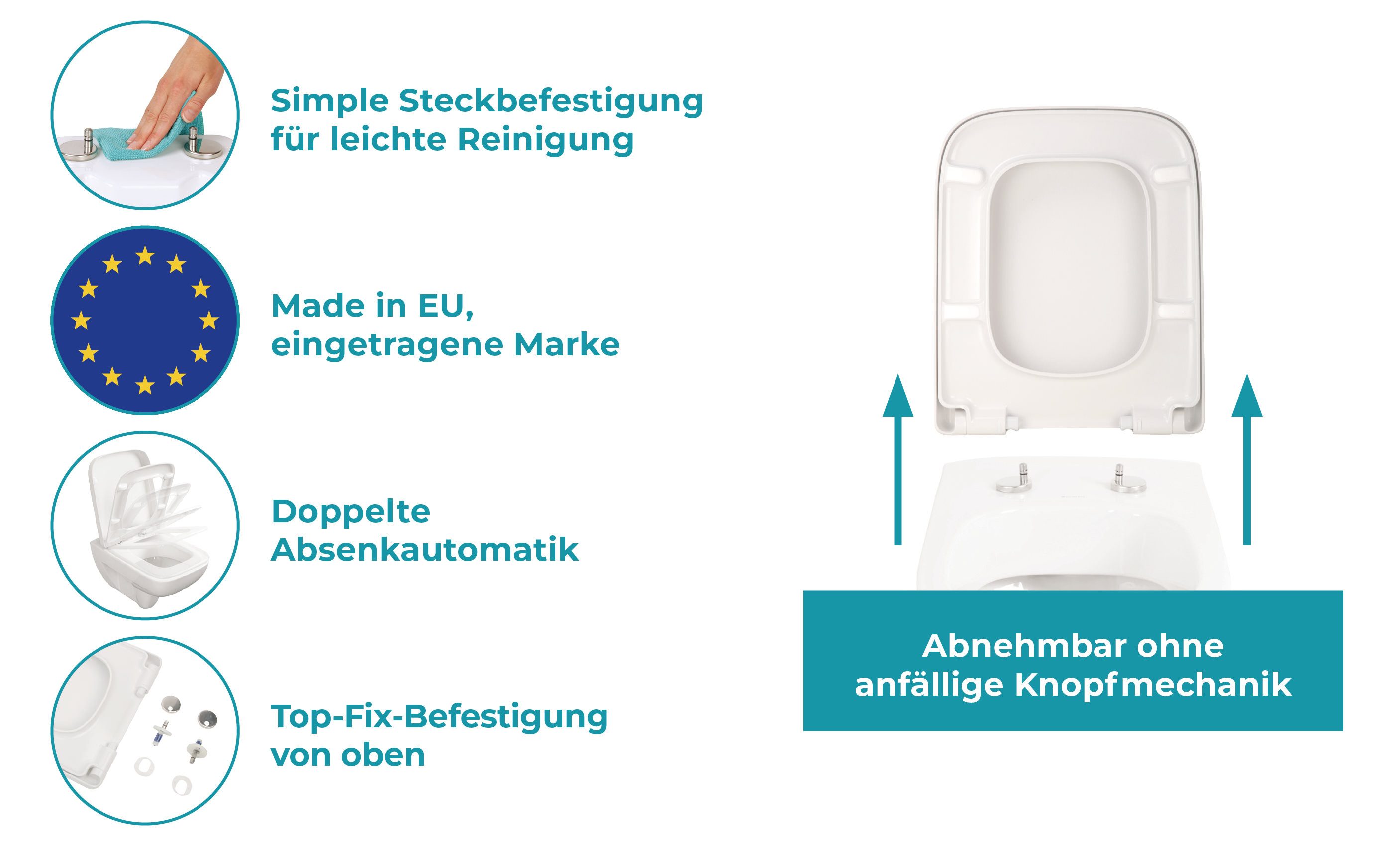 Calmwaters WC-Sitz Renova Nr. 1 Plan (Alternative von Calmwaters), Für Keramag Renova Nr. 1 Plan 202150,202160, Absenkautomatik, 26LP3461