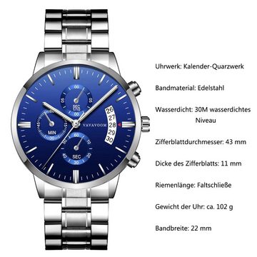 GelldG Quarzuhr Herrenuhr wasserdicht Armbanduhr Ziffernblatt leuchtende Datum Uhren, (Set, mit Armband)