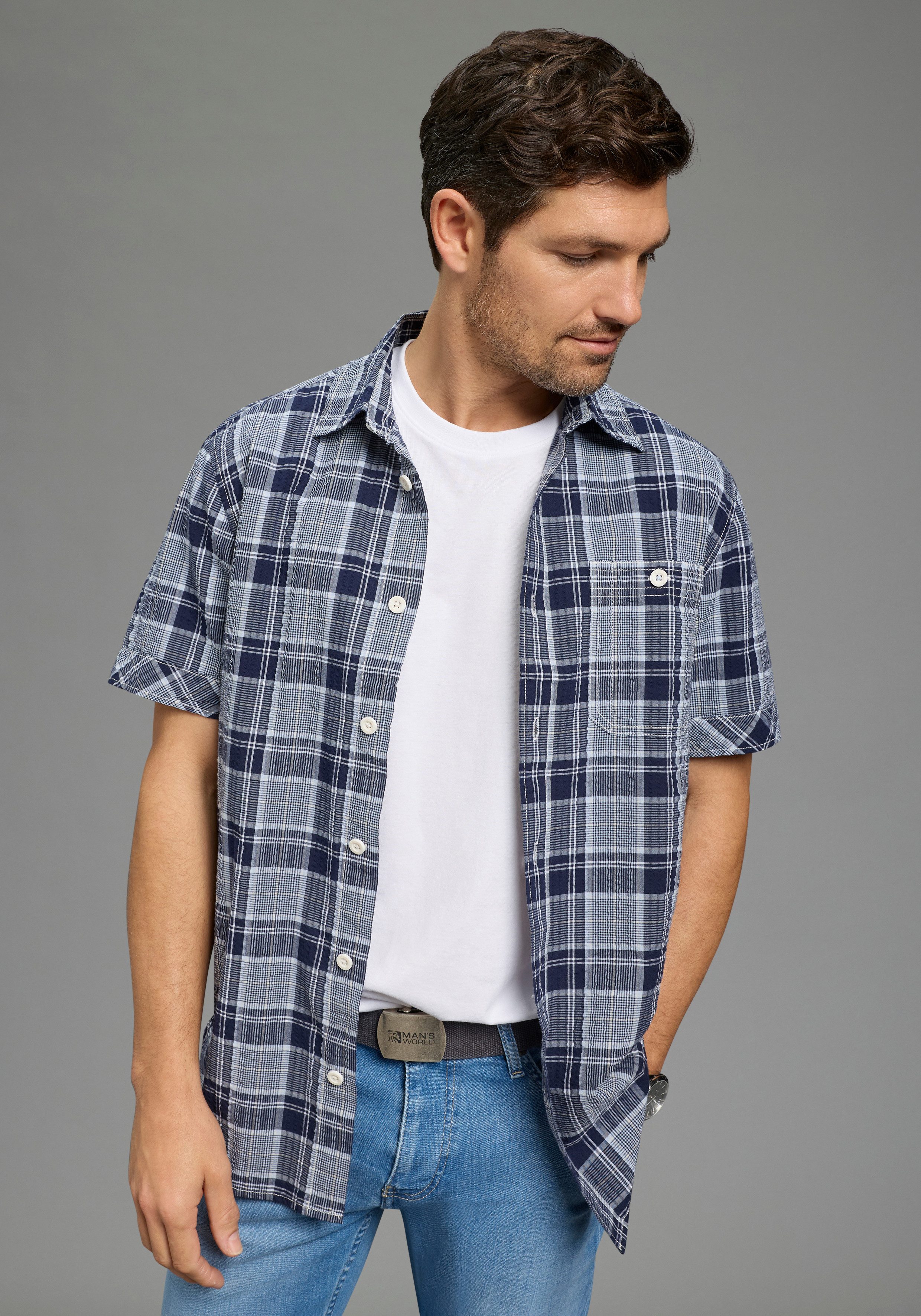 Man's World Karohemd Kurzarm, für Frühling und Sommer, aus Baumwolle, bequeme Passform. € 24,99, (€ 24,99 pro 1 Stk).