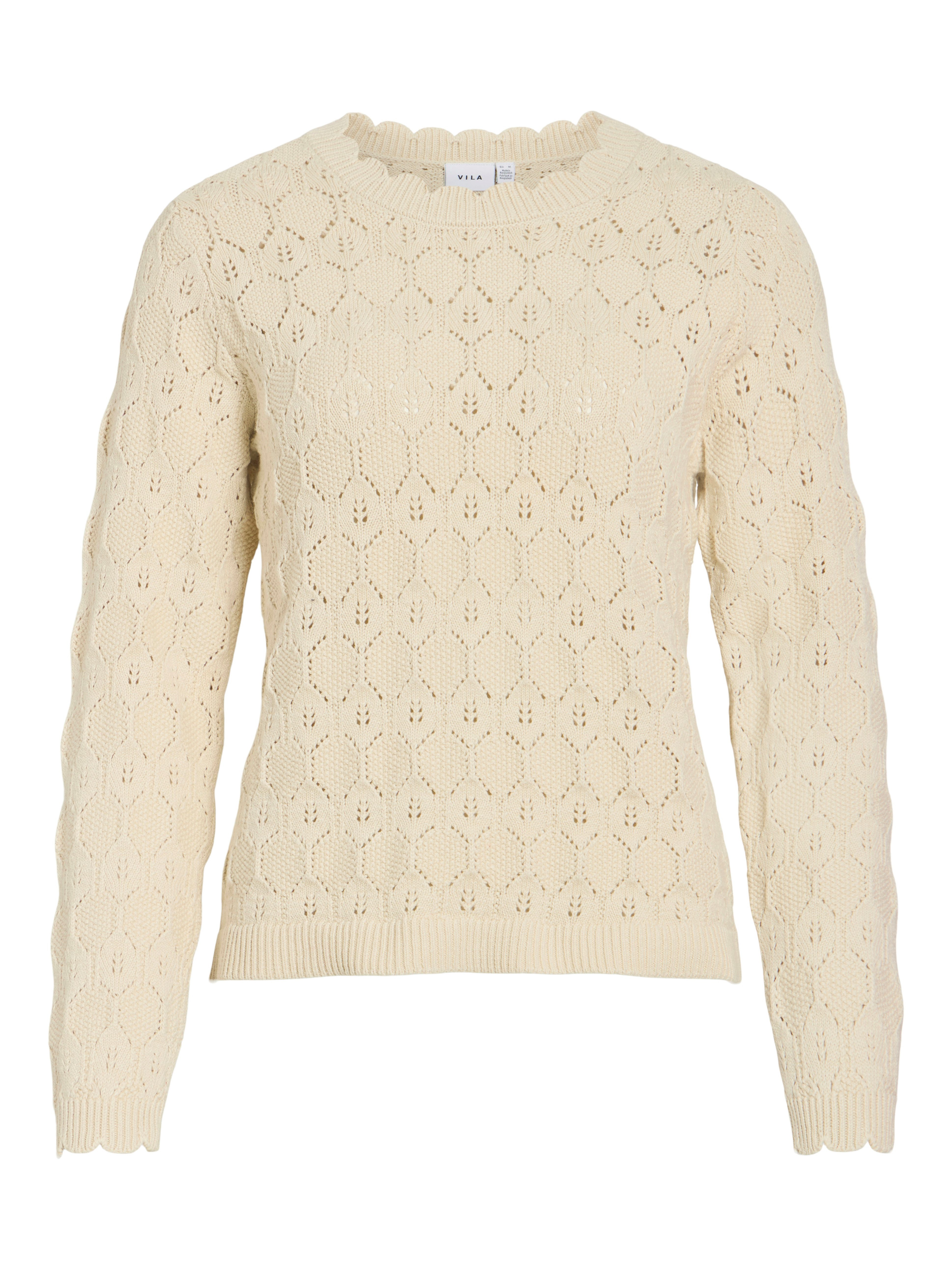 Vila Rundhalspullover VILOWEN L/S POINTELLE KNIT TOP/PB