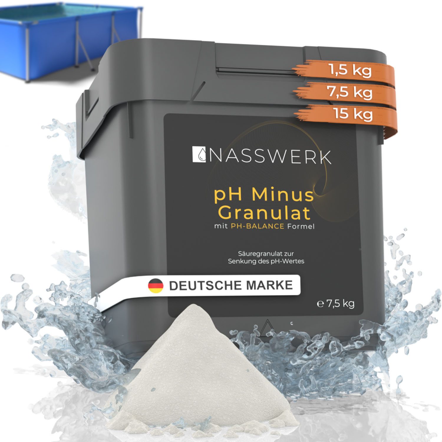 Nasswerk® Poolpflege NASSWERK pH Regulierung Granulat – pH Plus & pH Minus, 7,5 kg pH-Minus Granulat für präzise Dosierung