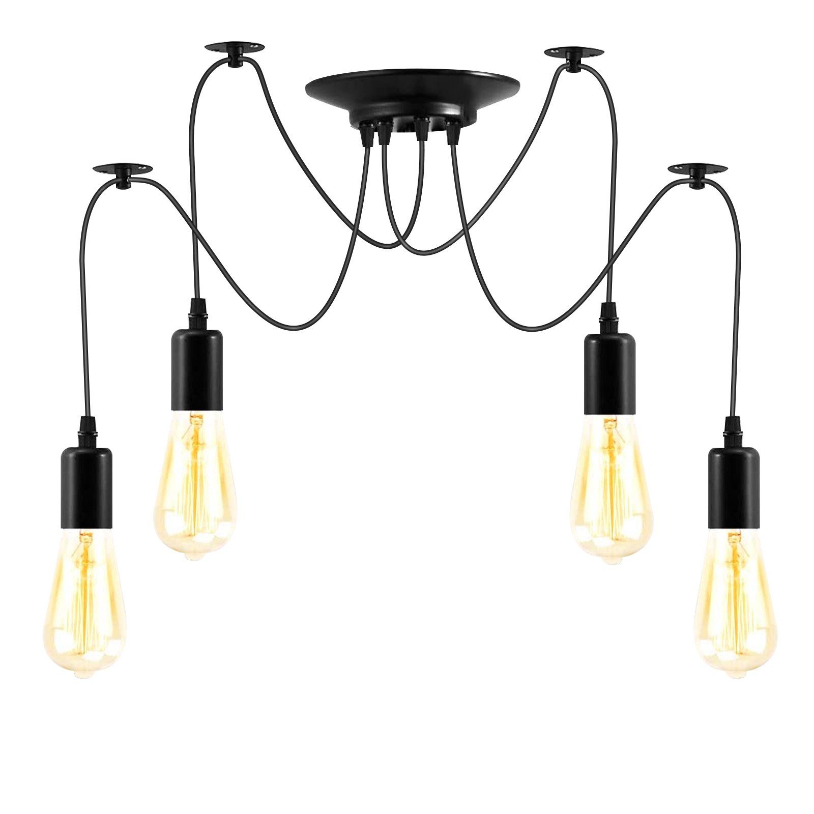 Vintage, Deko, Wohnzimmer Pendelleuchte Schlafzimmer ST64 LED weiß/warmweiß Glaskolben, E27, Rosnek 4/8-Köpfe, Schwarz für